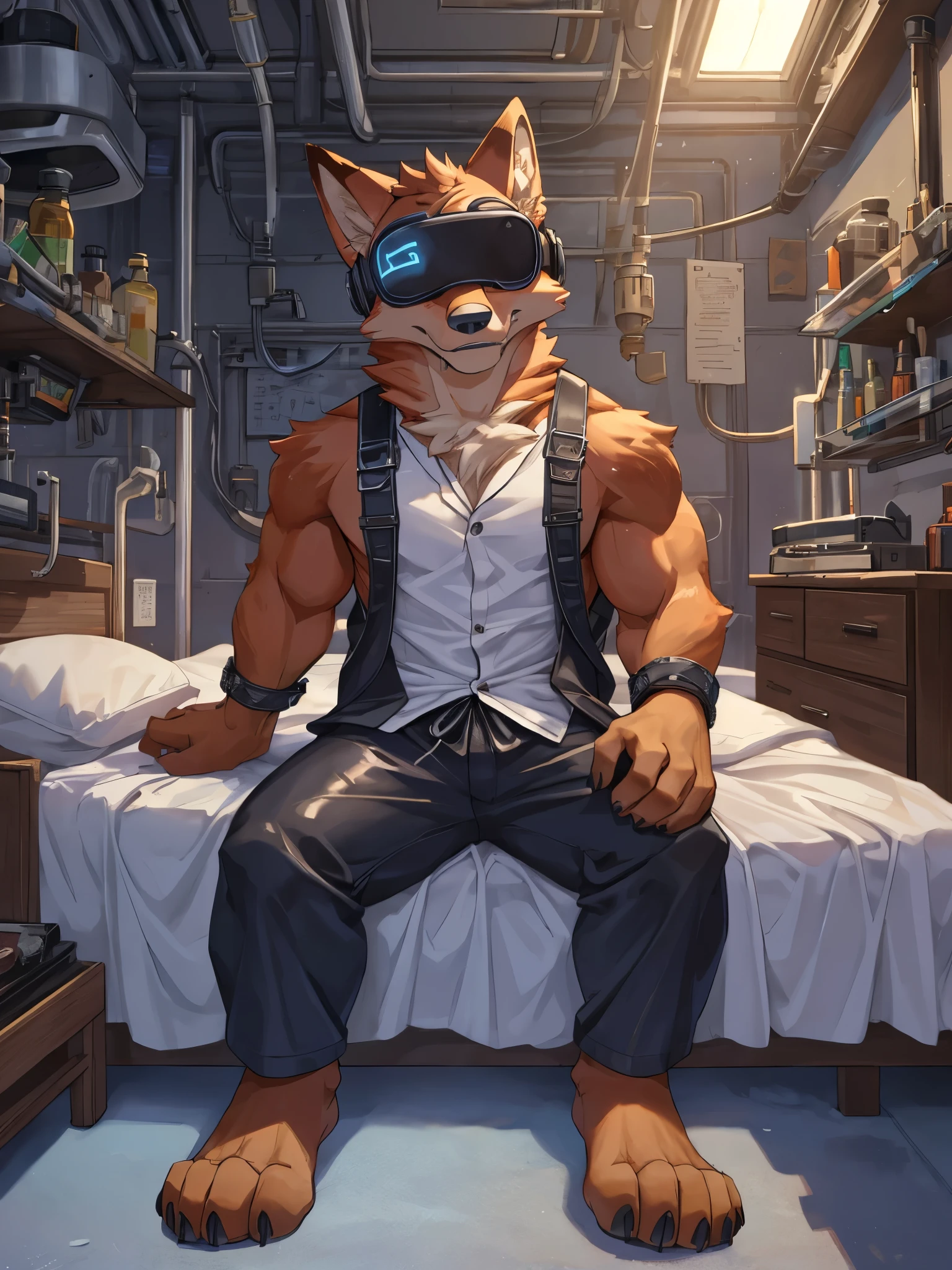 score_9, score_8_up, score_7_up, score_6_up, masterpiece, high quality, best quality, perfect, furry, source furry, furry art, uploaded on e621, robot, android skin, barcode tattoos on the body, (broken neck:1.2, broken arms:1.2, damaged chest:1.2), solo, male, young, cub, shota, shotacon, nude, muscular, slim waist, small waist, fox, orange skin, white chest skin, white skinned arms, white skinned legs, short spiky white hair, talking, black mouth, black tongue, canine teeth, glowing blue robotic eyes, hard nipples, massive erect white penis with foreskin, erection, cumming, huge cum shot, drool, drooling, lactating a lot, lactation, excessive cum, wire, cable, mechanical parts, mechanical component, sitting, sitting on a pile of trash, leaning back to a pile of trash, in the trash dumping ground, trash dumping ground background, detailed intricate background, extremely aroused expression, flustered expression, in bliss expression, looking away, half closed eyes, very dirty, extremely dirty body