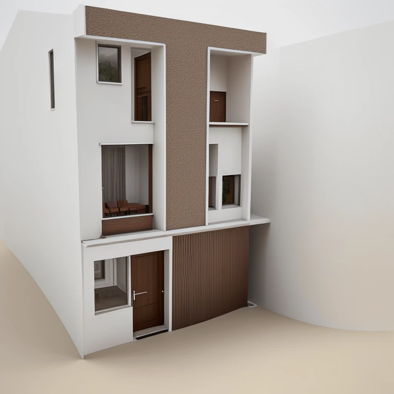 a minimalistic house in a populated area. brown and white color, ultra detailed