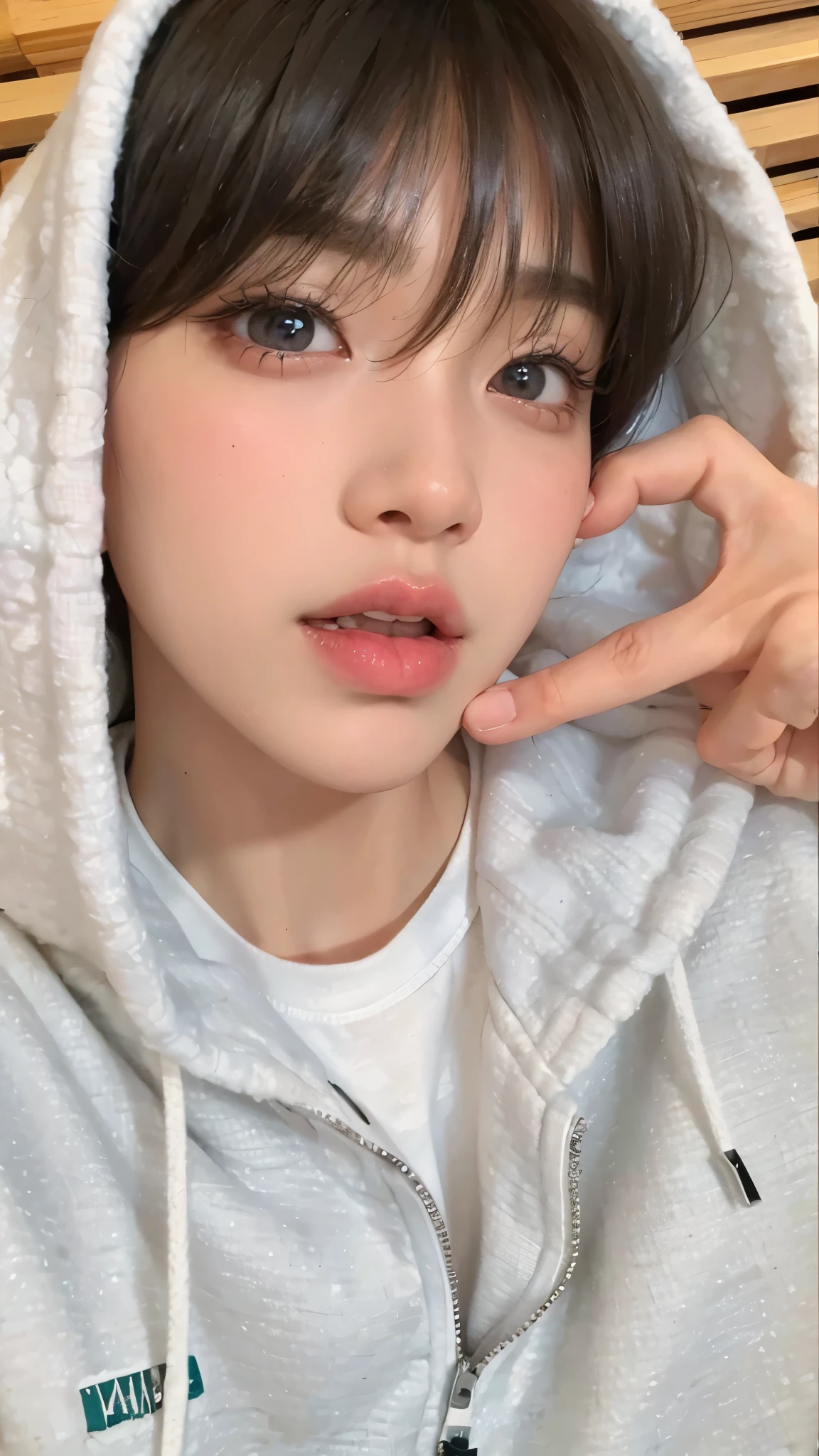 best quality,ultra-detailed, highres,masterpiece:1.2),portrait,asian man with white shirt, Jimin,plump lips, Park Jimin-inspired aesthetic, swollen right eyelid of Jimin, Greek nose of Jimin, inspired by Bian Shoumin, elongated neck, vivid colors,soft lighting, perfect small nose, perfect face, expressive eyes, puppy eyes, adorable eyes, small nose, adorable eyes