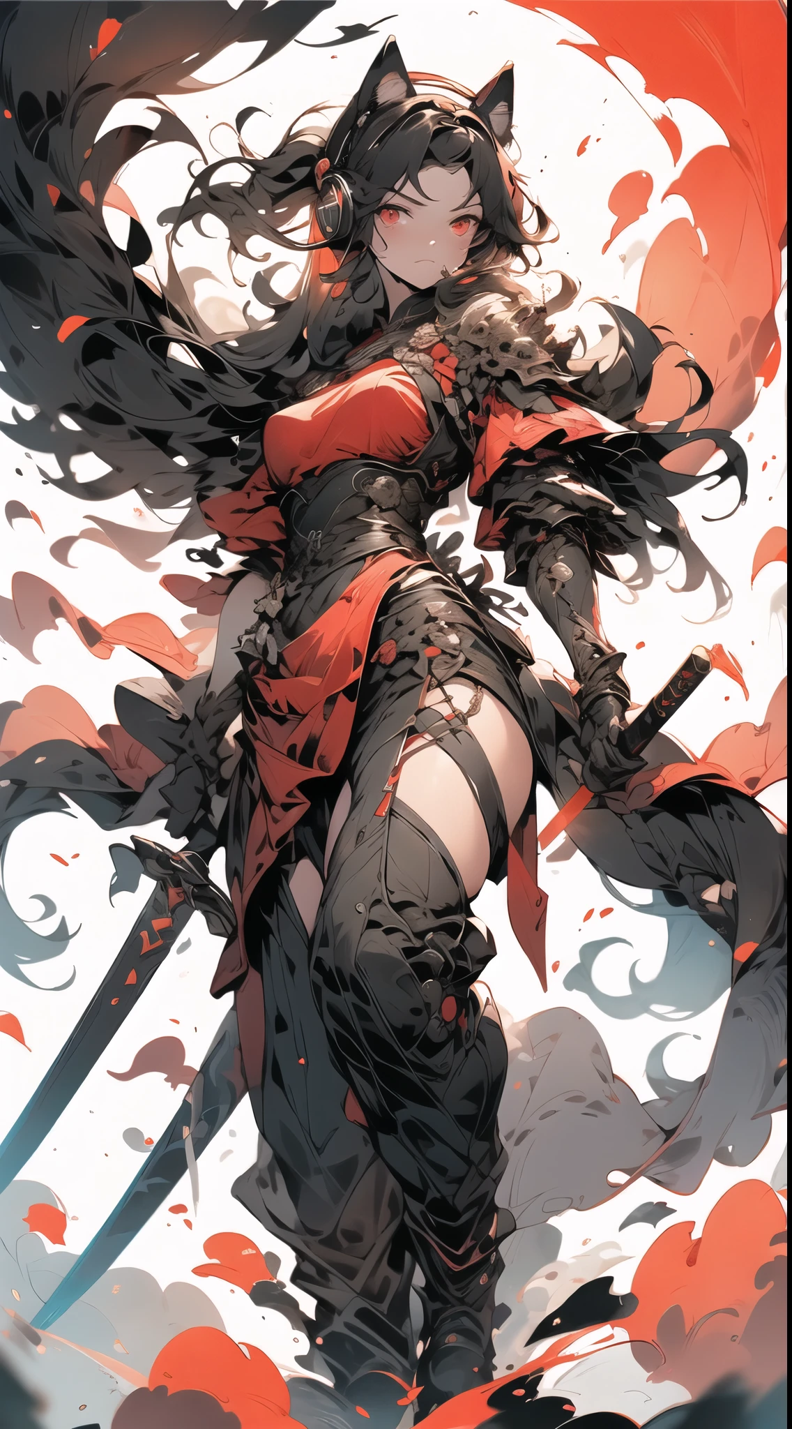 In a world where ancient and future intertwine, there stands a lone girl. Her body is half-machine, adorned with extraordinarily long hair and striking red eyes. She wears cat ear headphones and sports large, white wings on her back, while her attire features monochrome clothing adorned with cross decorations.
Clad in loose-fitting garments, she dons an unusually short miniskirt and large sneakers, all the while wielding an incredibly massive spear, ready to encounter supernatural creatures and androids.
The world around her is depicted with hyper-precision in stunning 8K high-quality visuals. The uniqueness of her appearance and the vividness of the surroundings immerse the readers or viewers as if they have stepped into this mesmerizing realm. Through her captivating adventures and personal growth, a tale of wonder and emotion unfolds, offering a grand journey filled with surprises and awe.