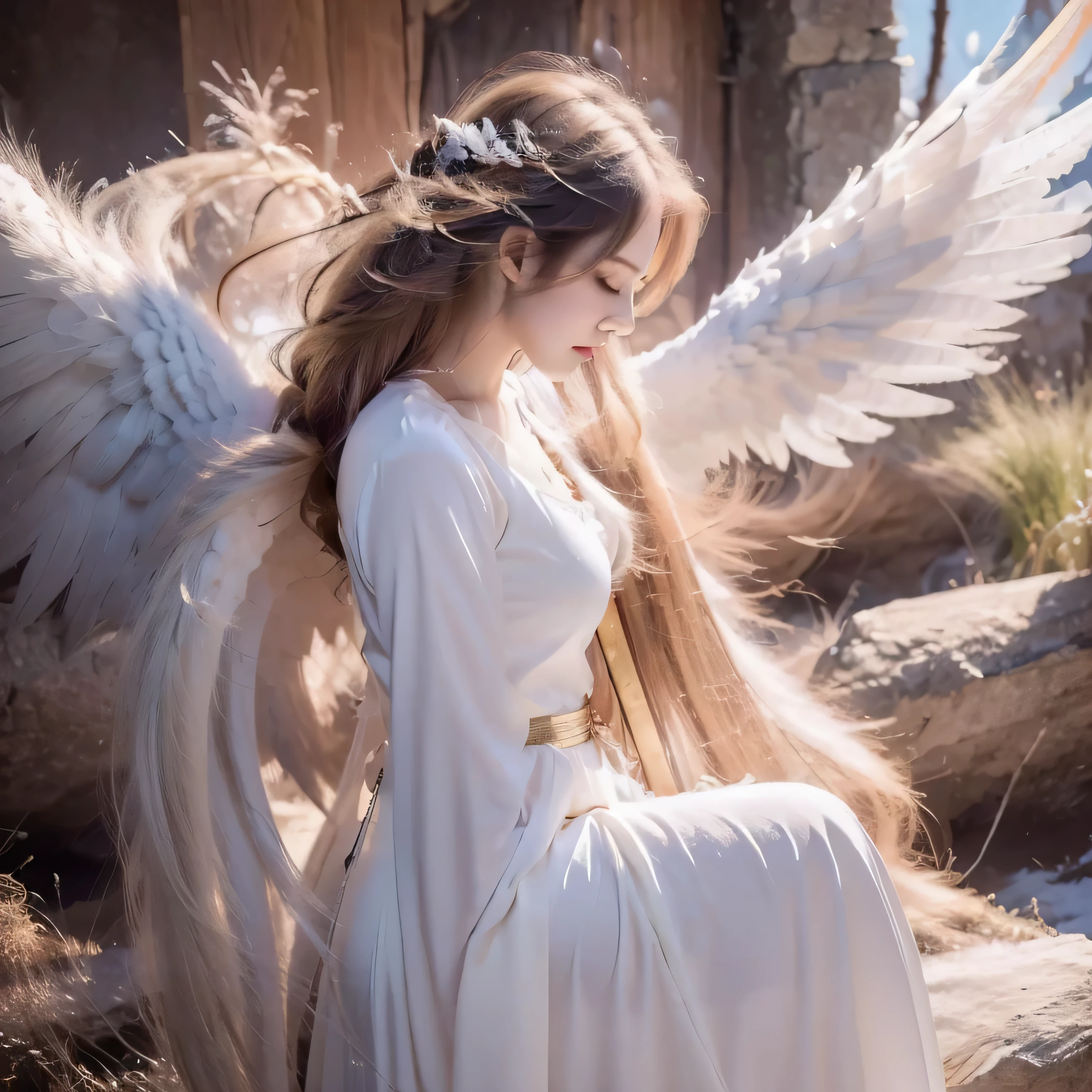 woman holding sword and wings,angelic,Goddess of Light, angel knight girl,archangel, mystical valkyrie,Seraphim, dawn light angel,anime women,beautiful eyes,8k,best quality