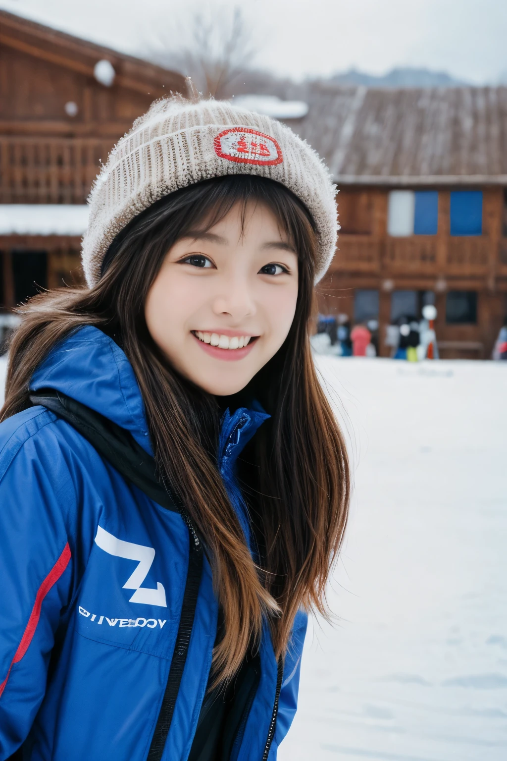 masterpiece、4k、highest quality、beautiful korean woman、Detailed description、1 girl、23 years old、(ski wear)、(to ski:1.1)、(movie, Ilford HP5, 80mm)、 Depth of the bounds written、cowboy shot、smile
