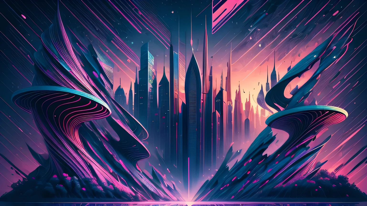 [masterpiece], An Extraterrestrial abstract city arts, inspired by T-shirt design, with 32k quality, with Surrealist style, made with colorful Neon Colors, Captured by DSLR Camera, in a total and centralized frame, with maximum detail and a wide view of the masterpiece.