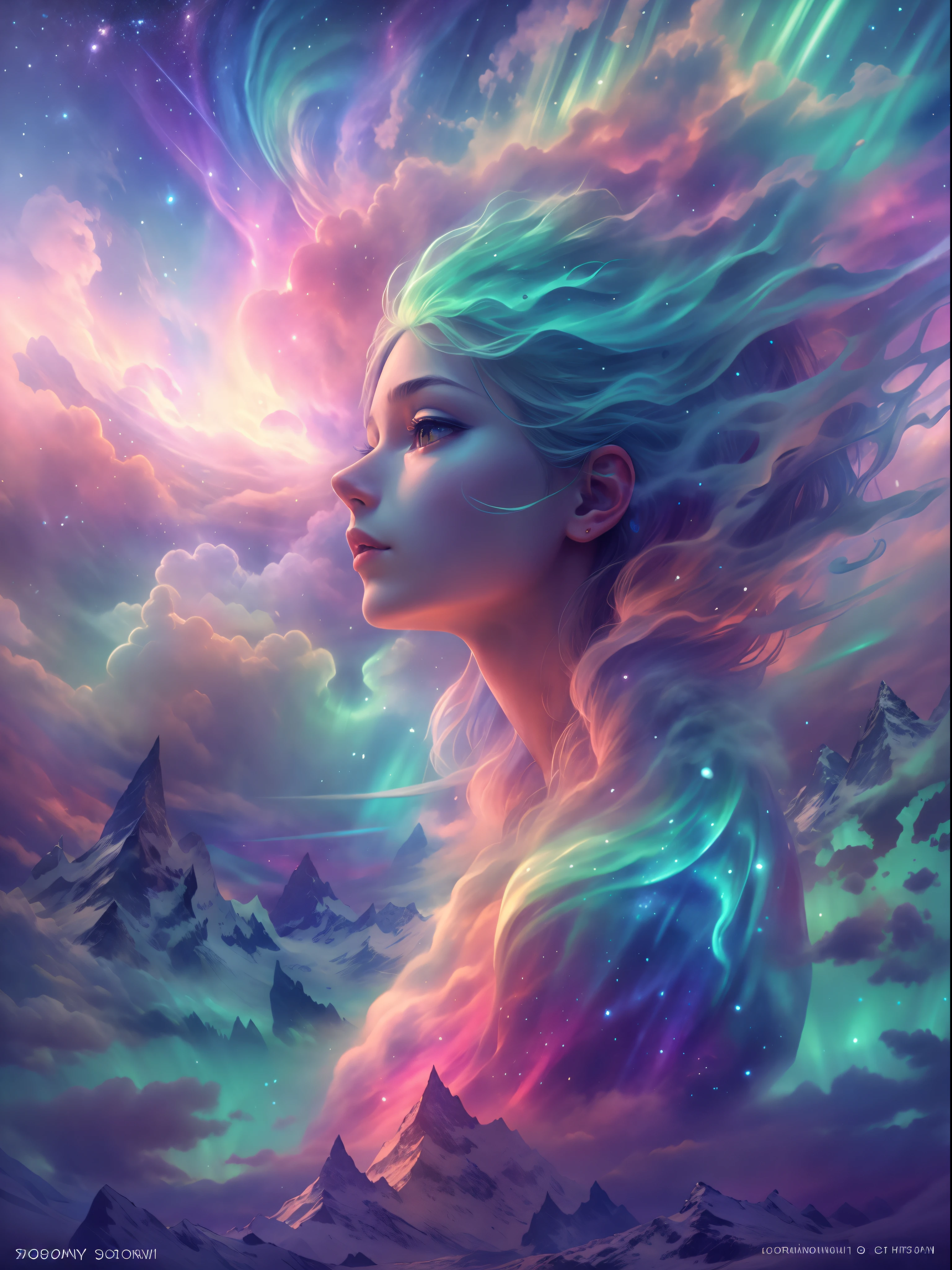 ((best quality)) , ((masterpiece)) , (detailed) , Brilliant colors bloom,DeaFening landscape (aurora:1.3),Facial,(Fantasy illustration:1.3), masterpiece, glow wave, surreal, Dense Field with TWIG, snow, ultra Fine detailed, , cold light lighting, F/1.8, anaglyph Filter, ultimate dream, Biomorphic Form, octane engine, high resolution, 8k resolution