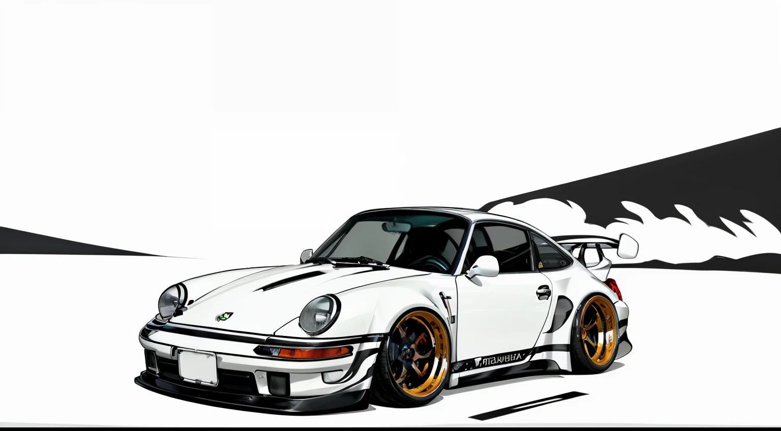 nvinkpunk, painting of a road to no where, with a metallic  paint that cHanges, Porsche 911 rwb rotting,wide bodykit, large wheels, high quality,