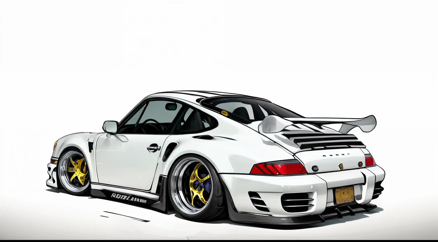 nvinkpunk, painting of a road to no where, with a metallic  paint that cHanges, Porsche 911 rwb rotting,wide bodykit, large wheels, high quality,