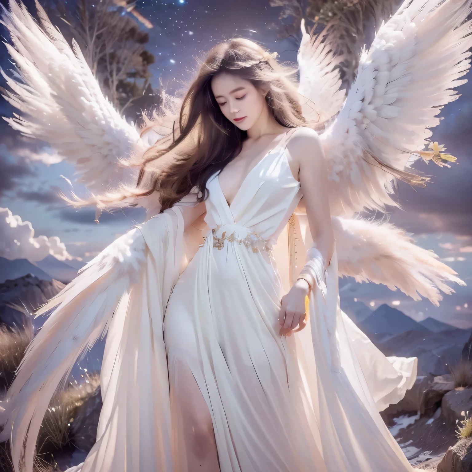 woman holding sword and wings，angelic，Goddess of Light, angel knight girl，archangel, mystical valkyrie，Seraphim, dawn light angel，anime women，beautiful eyes，two-dimensional，8k，best quality
