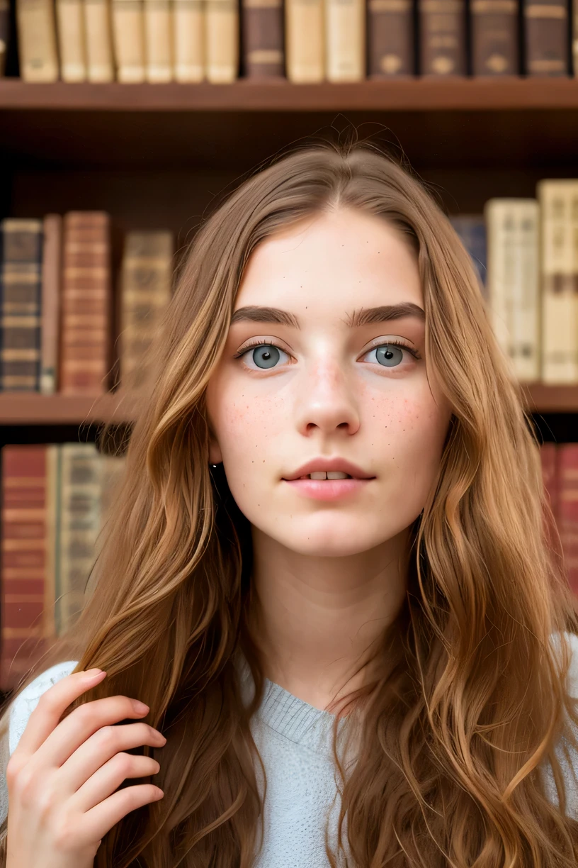 masterpiece, best quality, hyperrealistic, cinematic photo,  innocent 20yo female, 
swedish,
pronounced feminine features,

hoodie,
very long chestnut hair,
huge breasts,
freckled face,
(library background),
victorian style,
(8k, epic composition, photorealistic, sharp focus),
elaborate background,
dslr,

intricate details,




rule of thirds,
