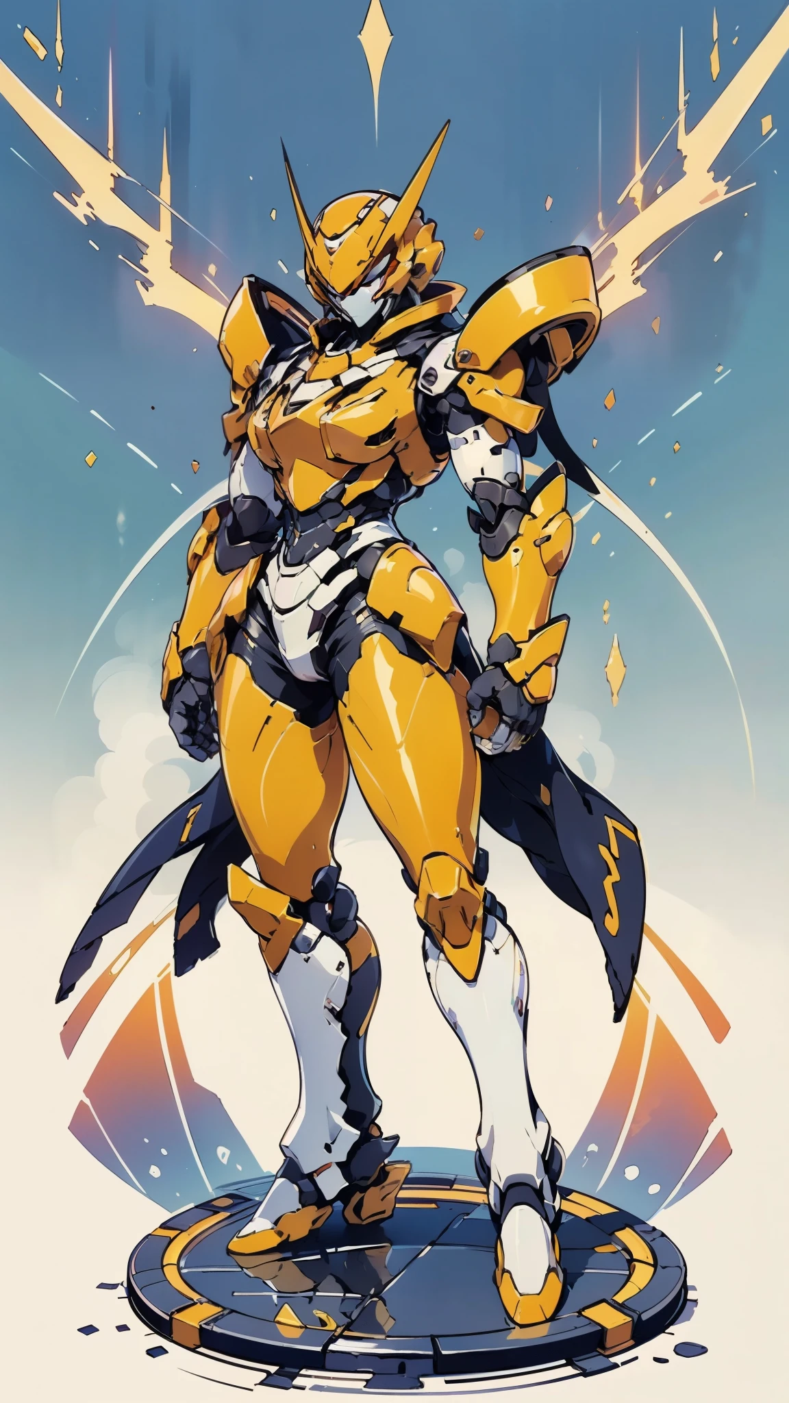 A woman adorned in fantasy-style full-body armor, a crown-concept fully enclosed helmet that unveils only her eyes, a composite layered chest plate, fully encompassing shoulder and hand guards, a lightweight waist armor, form-fitting shin guards, the overall design is heavy-duty yet flexible, ((the armor gleams with a golden glow, complemented by red and blue accents)), exhibiting a noble aura, she floats above a fantasy-surreal high-tech city, this character embodies a finely crafted fantasy-surreal style armored hero in anime style, exquisite and mature manga art style, (Queen bee mixed with Spider concept Armor, plasma, blood), ((Element, energy, elegant, goddess, femminine:1.5)), metallic, high definition, best quality, highres, ultra-detailed, ultra-fine painting, extremely delicate, professional, anatomically correct, symmetrical face, extremely detailed eyes and face, high quality eyes, creativity, RAW photo, UHD, 32k, Natural light, cinematic lighting, masterpiece-anatomy-perfect, masterpiece:1.5