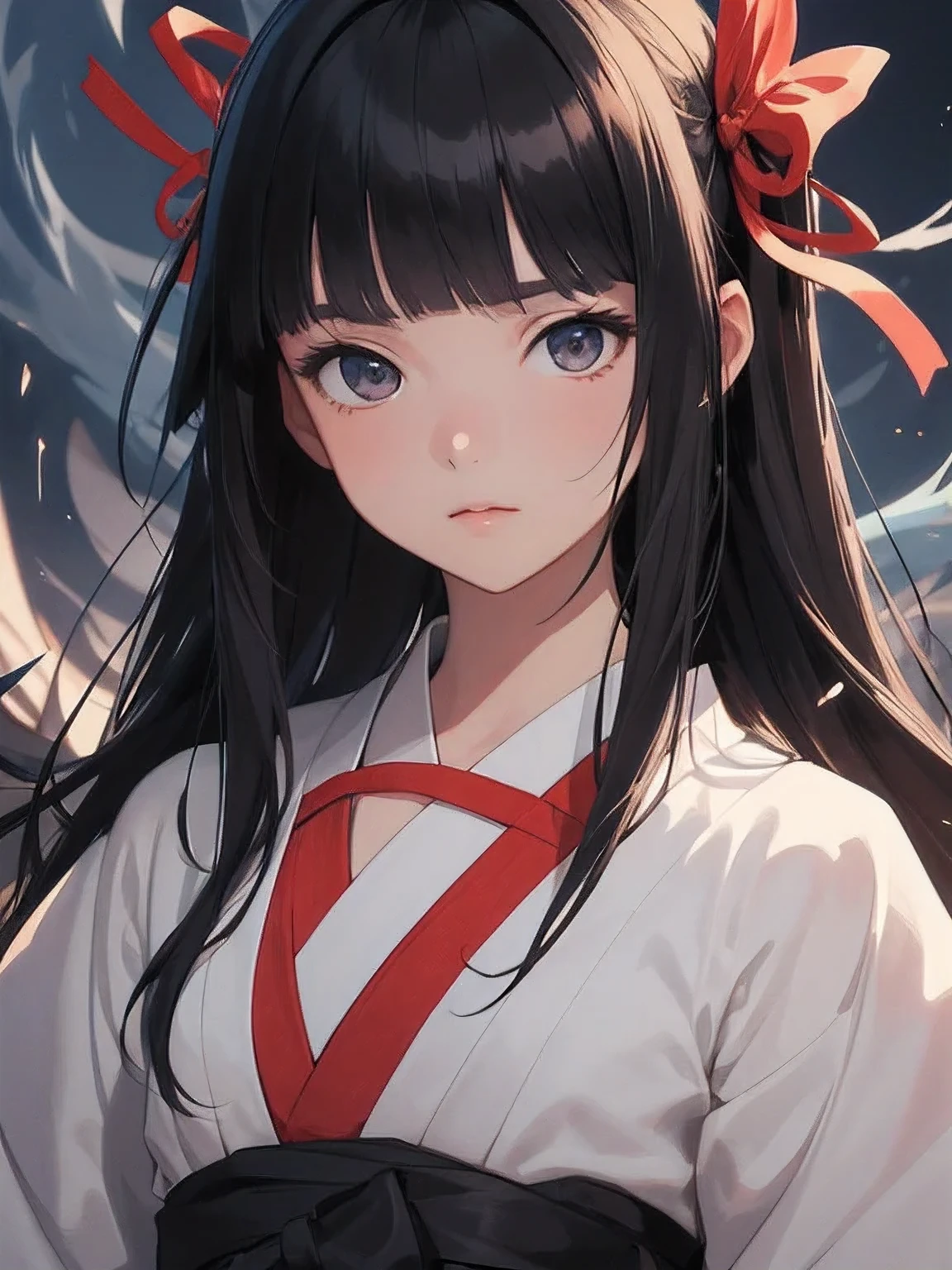 (Fantasy illustration:1.5), (alone:1.2), (japanese manga,8k,masterpiece, top quality, best quality,Beautiful and beautiful:1.2,Professional illustration:1.1,Super detailed:1.3,perfect lighting), Very detailed, most detailed, Extremely ridiculous, high resolution, Super detaileded, complicated:1.6, (girl), Very detailed beautiful face and eyes, beautiful hair, bob hair, blunt bangs, (black hair:1.4), (red ribbon behind hair:1.2), ( samurai general akatsuki's Nakoru Suit:1.2), Guess the skin, (Abstract:1.2), beautiful, Subei Subei, (short,medium chest), Sense of speed, Dagger Master,