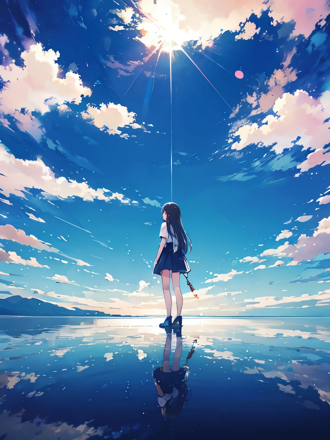 1 Image background person composition night sky、mare、Reflectors、The long-haired