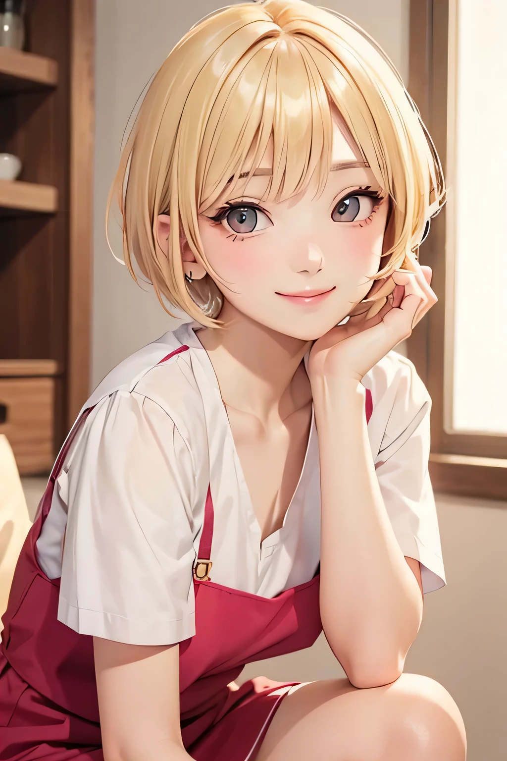 Perfect picture,{Girl with a camisole}{Duan,kitchin}(surround the pot){Beautifull}{hedonism},{dining,Oden},8 years old girl,4K picture quality, Cinematic,{Gamine},{small body and chest} Long hair,a blonde,cute expression,face perfect,｛girl showing a smile}, white camisole, navel, skirt, pelvic_curtain