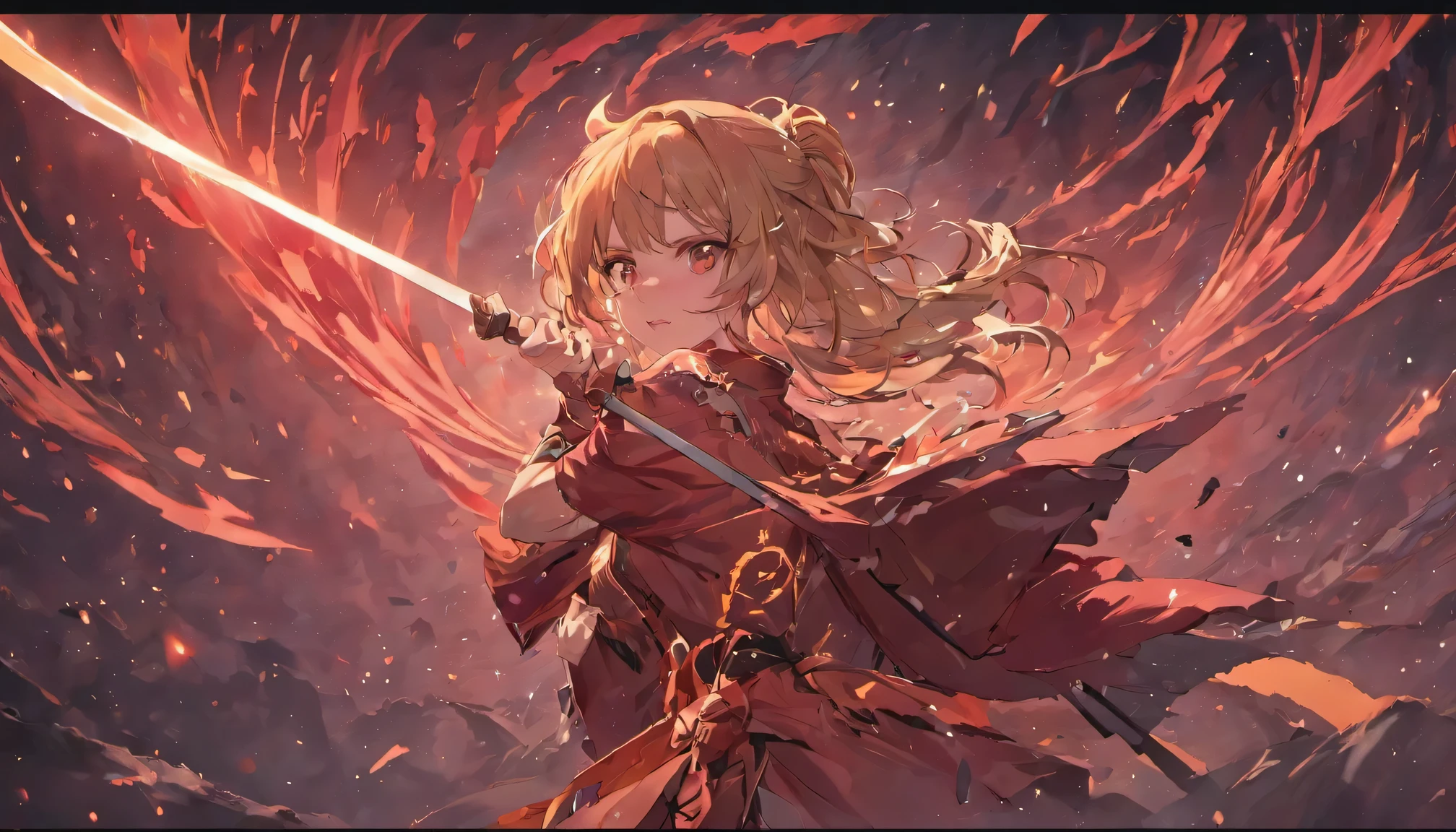 4K, ((fantasy world background)), ((enlargement)), disaster falls from the sky,Blood Moon Remnant Yang,science fiction,scary,cinematic texture,Black color, giant dragon, katana