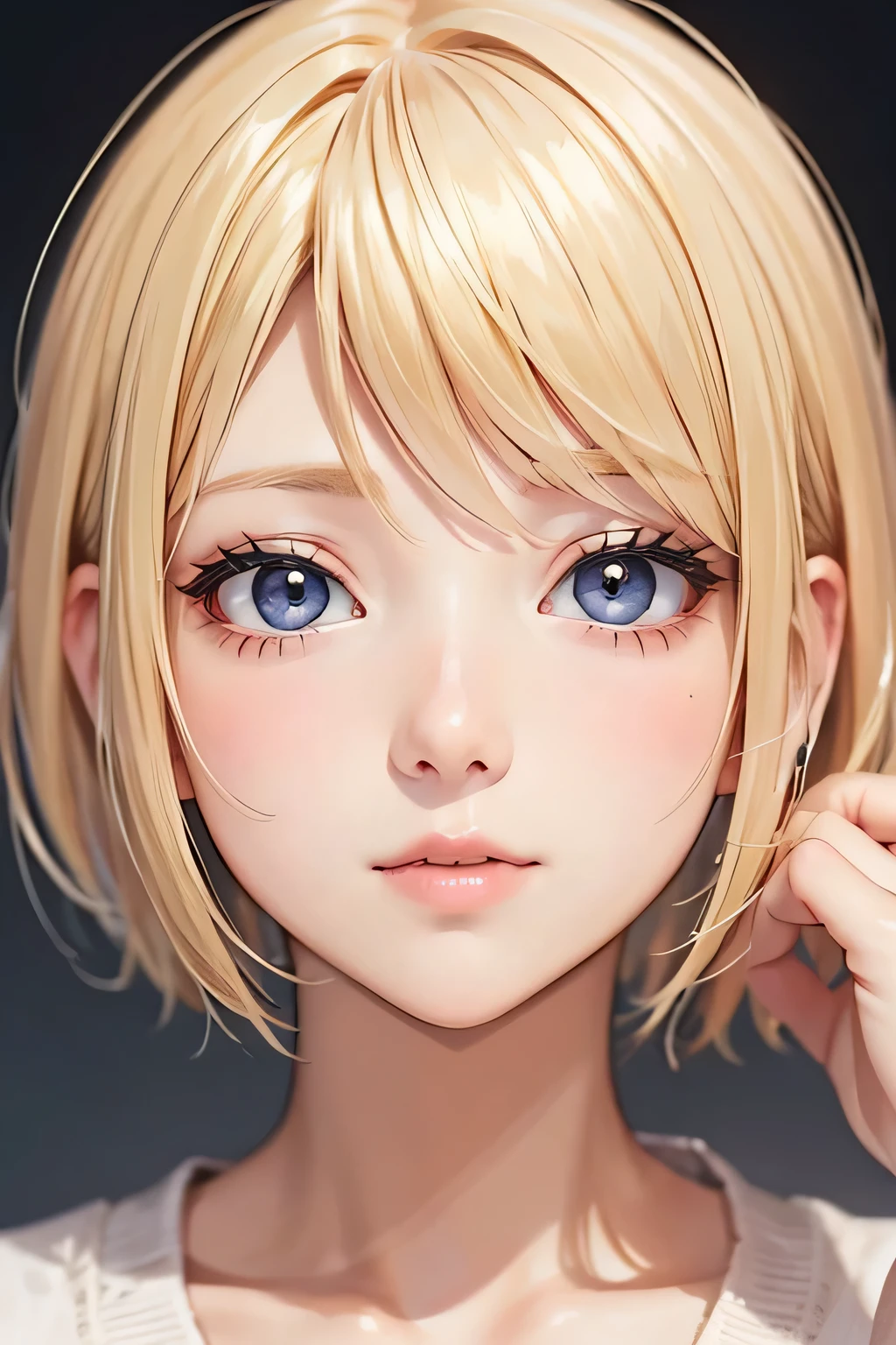 blonde、short hair、girl1、close up of face、kissing face