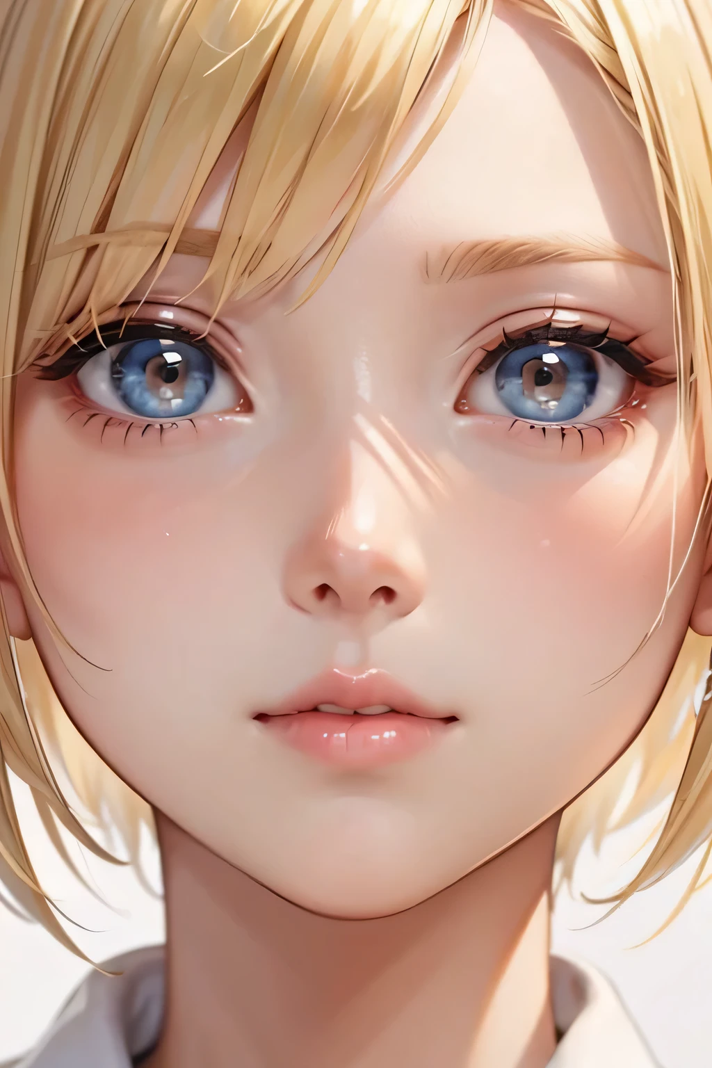 blonde、short hair、girl1、close up of face、kissing face