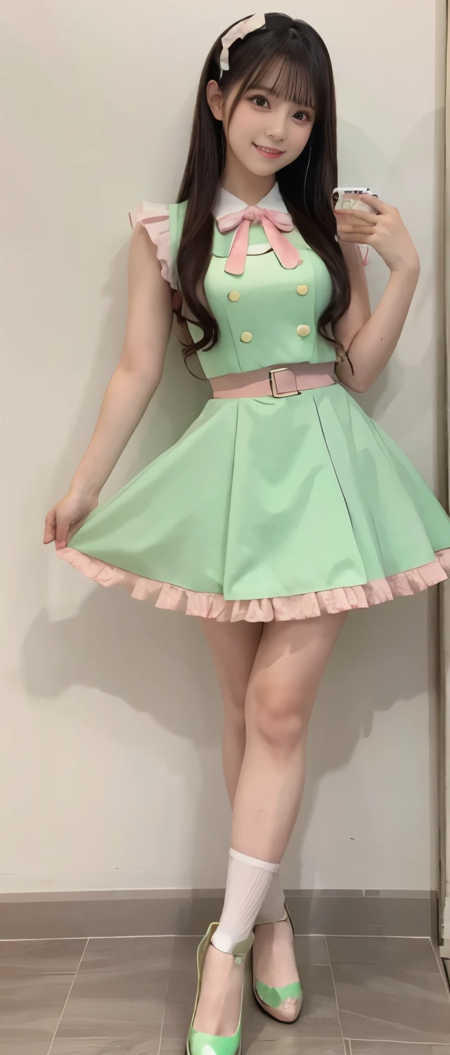 Gorgeous Idol、whole body、good style、、、、、green and pink shiny costume