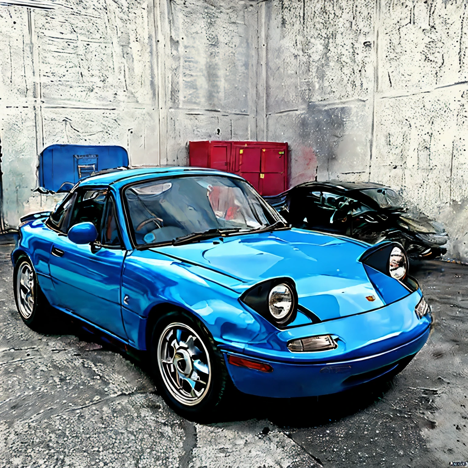 The Allafard Blue Porsche 964 is parked in front of the garage, highly detailed hyper real retro, Porsche 964, Porsche 964,, hyper detailed 3d render, hyper detailed 3d render, Porsche 964, 3 d hyper realistic render, porch, hyper realistic rendering, hyperrealistic 3 d render, hyperreal rendering,refit,broad body,empennage,Porsche 964
