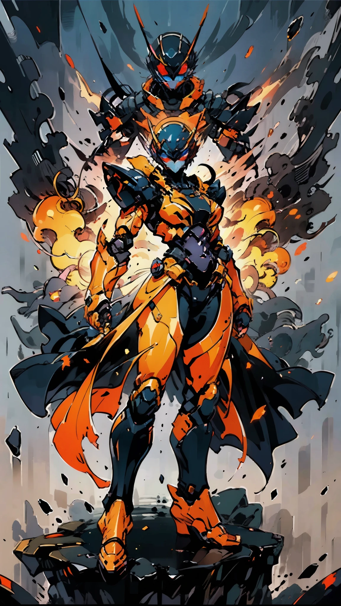 A woman adorned in fantasy-style full-body armor, a crown-concept fully enclosed helmet that unveils only her eyes, a composite layered chest plate, fully encompassing shoulder and hand guards, a lightweight waist armor, form-fitting shin guards, the overall design is heavy-duty yet flexible, ((the armor gleams with a golden glow, complemented by red and blue accents)), exhibiting a noble aura, she floats above a fantasy-surreal high-tech city, this character embodies a finely crafted fantasy-surreal style armored hero in anime style, exquisite and mature manga art style, (Queen bee mixed with Spider concept Armor, plasma, blood), ((Element, energy, elegant, goddess, femminine:1.5)), metallic, high definition, best quality, highres, ultra-detailed, ultra-fine painting, extremely delicate, professional, anatomically correct, symmetrical face, extremely detailed eyes and face, high quality eyes, creativity, RAW photo, UHD, 32k, Natural light, cinematic lighting, masterpiece-anatomy-perfect, masterpiece:1.5