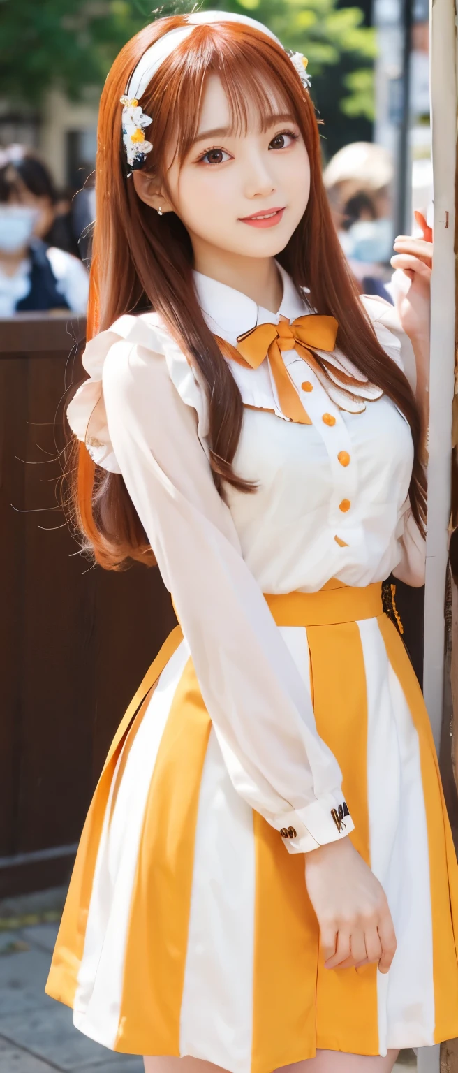 Gorgeous Idol、whole body、good style、、、、、white and orange shiny costume、colorful hair