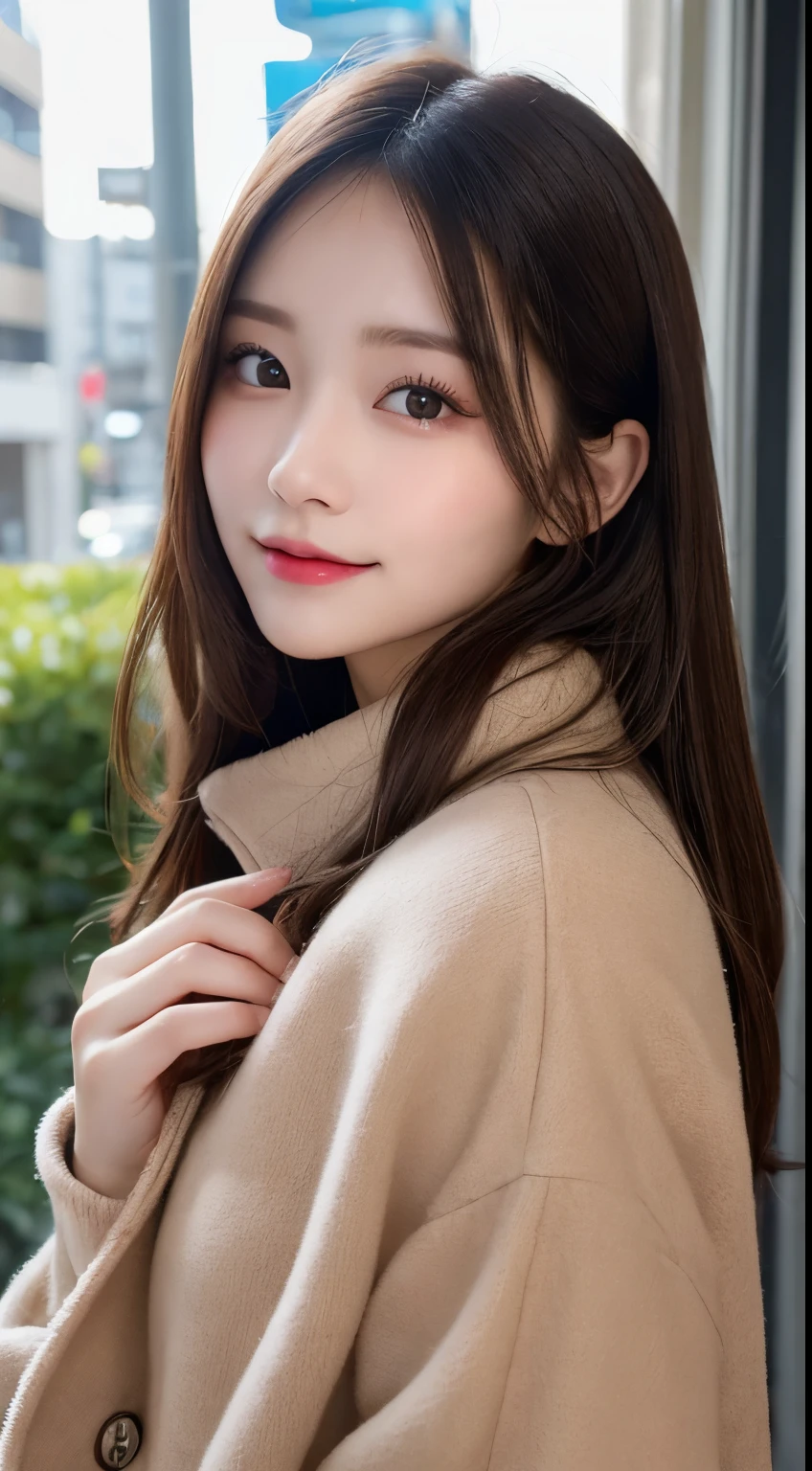 table top, highest quality, shape, Super detailed, finely, High resolution, 8k wallpaper, 完璧なダイナミックな構shape, beautiful and detailed eyes, medium hair, small breasts, natural color lip, random sexy pose,smile,20 year old girl、midnight、beautiful and detailed face、perfect and beautiful face,Big eyes、RAW photo、Expressing feminine poses with your whole body、beautiful and detailed eyes、small face、beautiful duplex、slim face and style,luxury brand mink coat(inside：black winter dress)、beautiful golden ratio face,twin ponytail hair,smile