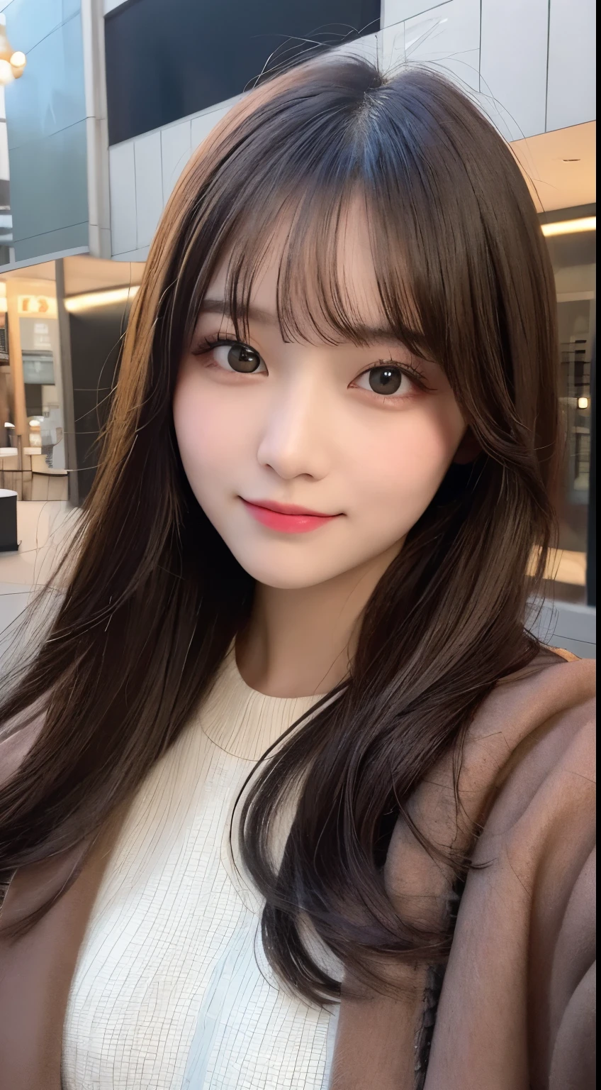 table top, highest quality, shape, Super detailed, finely, High resolution, 8k wallpaper, 完璧なダイナミックな構shape, beautiful and detailed eyes, Gorgeous black fluffy Tokyo winter clothes,ランダムなcute髪,,natural color lip, bold sexy pose,smile、20 year old girl、cute、sexy shot looking at camera,Always blur the background,perfect and beautiful face,Take only the face,beautiful and detailed face、slim face and style,Big eyes、do gal makeup,small face,Wearing a luxury brand mink coat
