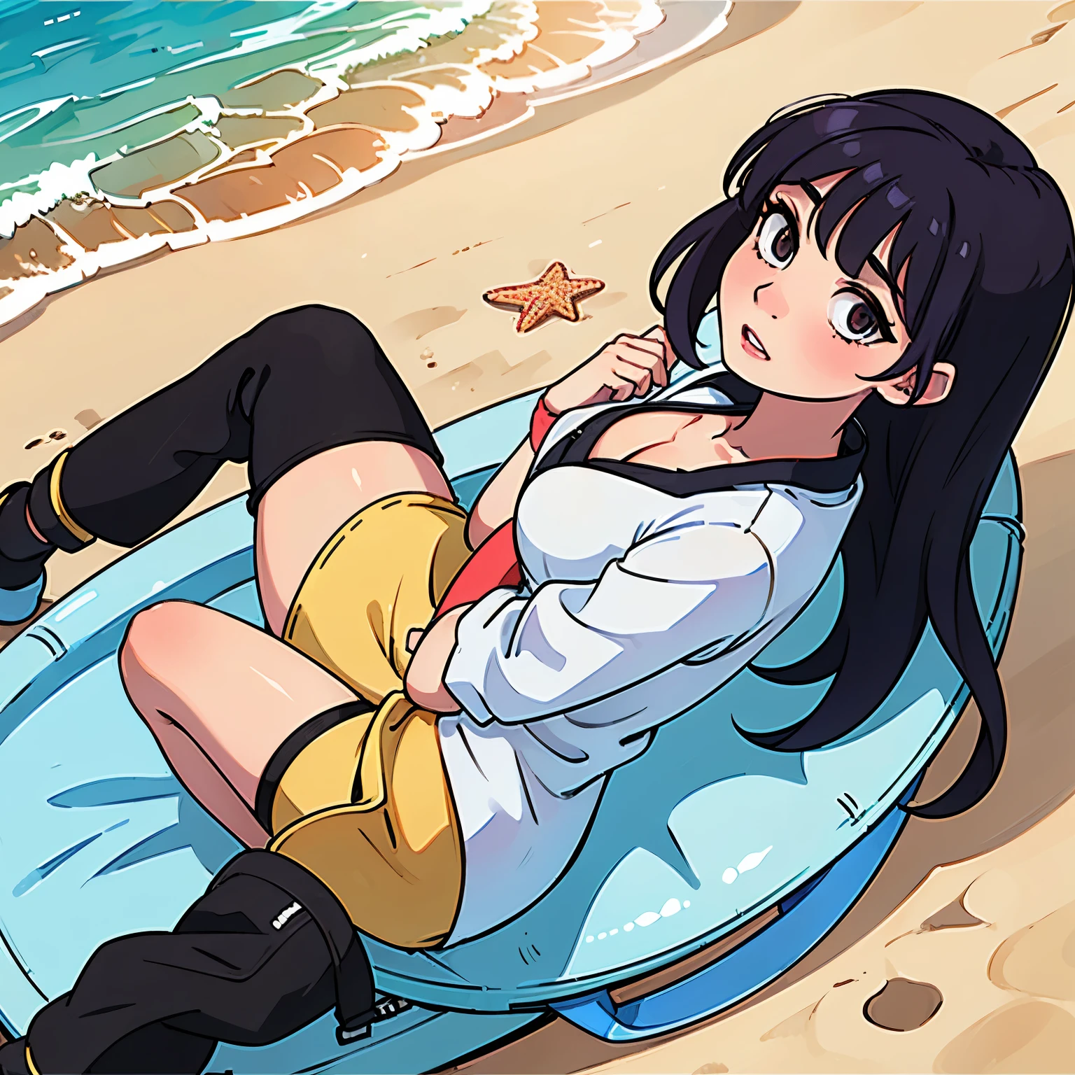 (masterpiece:1.2),(Highest quality:1.2) , Perfect Eyes, Perfect Face, Perfect lighting, One girl, ((Nipples)), Embarrassing,, Slipping,Long Hair, (bikini),(Blue black hair),anime,blush, ((Surprised expression)), (Public scrutiny), , ,(Open your mouth), Big Mouth, nsfw, Crowd,The guys behind, Men, (cmnf), (Excited Men), ((crowd)),,Breast shaking,((wardrobe malfunction)),Rampaging Milk, ,, , small breasts, pubic hair, from behind, all fours, anal, looking back, Ocean, Sandy Beach