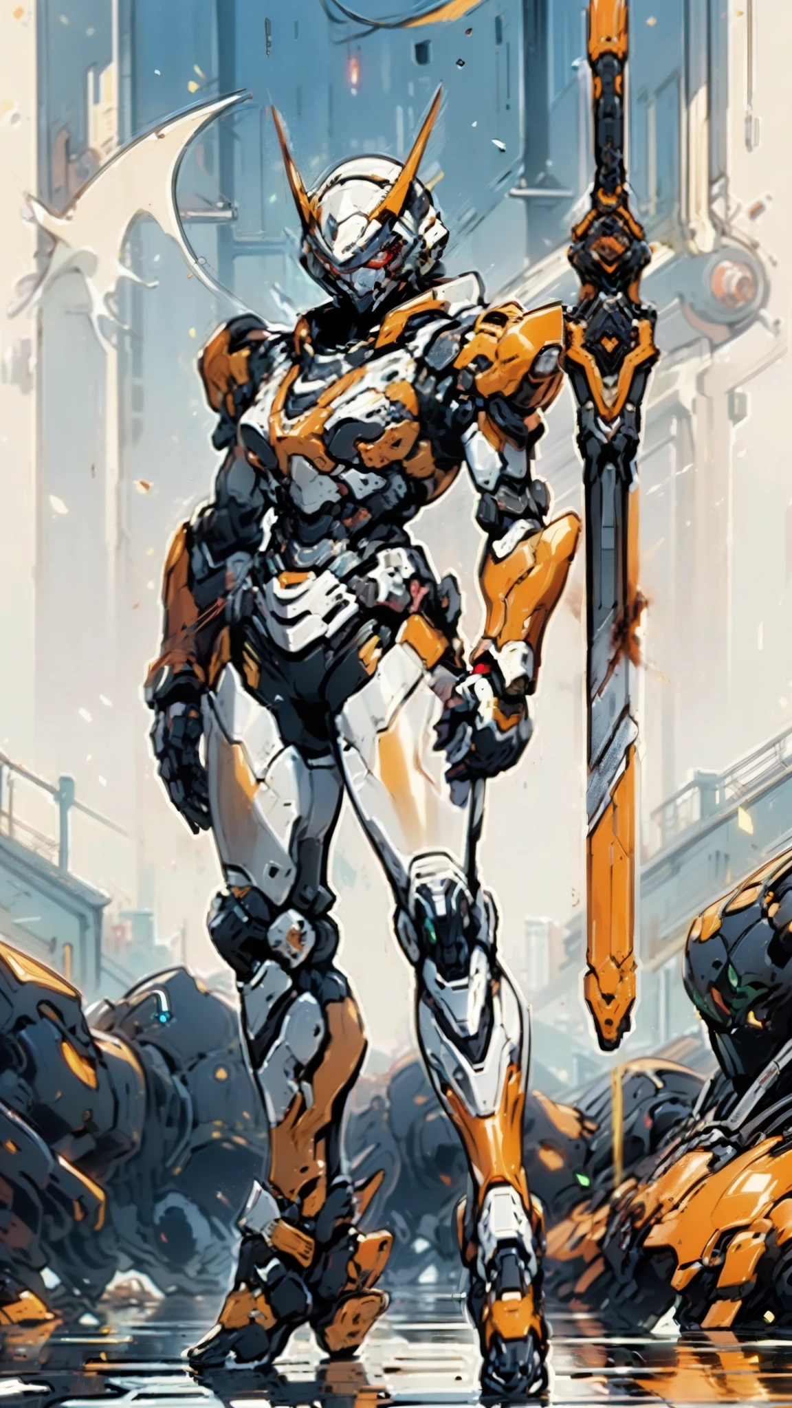 A woman adorned in fantasy-style full-body armor, a crown-concept fully enclosed helmet that unveils only her eyes, a composite layered chest plate, fully encompassing shoulder and hand guards, a lightweight waist armor, form-fitting shin guards, the overall design is heavy-duty yet flexible, ((the armor gleams with a golden glow, complemented by red and blue accents)), exhibiting a noble aura, she floats above a fantasy-surreal high-tech city, this character embodies a finely crafted fantasy-surreal style armored hero in anime style, exquisite and mature manga art style, (Queen bee mixed with Spider concept Armor, plasma, blood), ((Element, energy, elegant, goddess, femminine:1.5)), metallic, high definition, best quality, highres, ultra-detailed, ultra-fine painting, extremely delicate, professional, anatomically correct, symmetrical face, extremely detailed eyes and face, high quality eyes, creativity, RAW photo, UHD, 32k, Natural light, cinematic lighting, masterpiece-anatomy-perfect, masterpiece:1.5