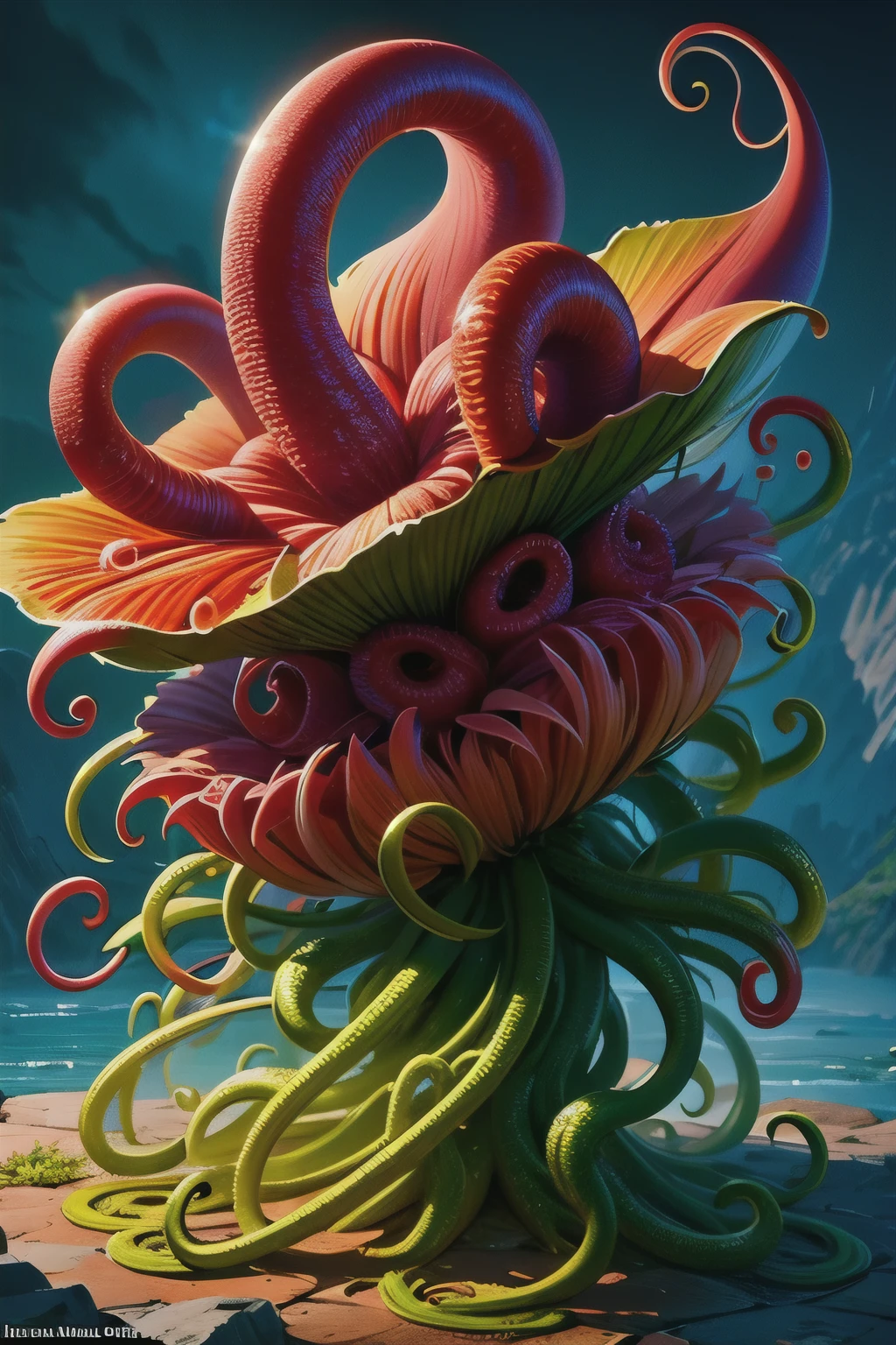 (masterpiece:1.4, best quality:1.2), Roper, plant tentacles, tips of the tentacles function as male reproductive organs, tips of the tentacles are shaped like male reproductive organs,