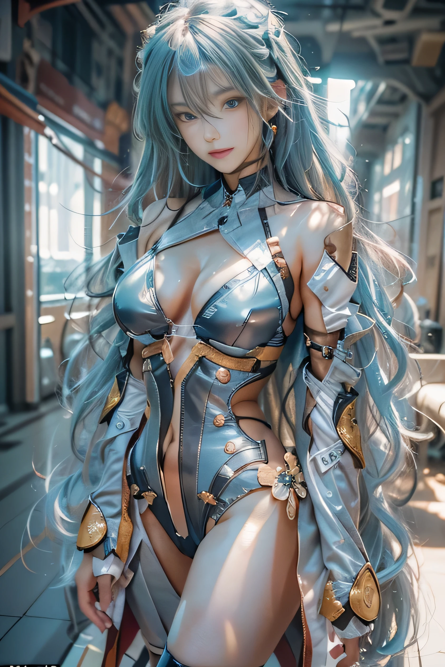 masterpiece、8k、3D、(real)、photograph、highest quality、((whole body:1.5))、1 female、(Soryu Asuka Langri、Soryu Asuka Langley、Crimson plug suit 02)、20-year-old、tall、 face、(butt focus)、(1 from the bottom.5)、details face、detailed lip、Details、double eyelid、(beautiful face、blue eyeoist eyes、thin sharp pale eyebrows、long eyelashes、enchanting smile、(half naked)、((translucent))、((high leg swimsuit))、(luster)、(metallic detail luster、mirror bodysuit、hologram leather)、inner arm black latex、Small logo pattern chest 02(Metallic color connecting parts all around the chest)、All-around black connecting parts on the shoulder、Two simple thick black lines from thighs to buttocks、green parts of shoulder blade、(delicate and beautiful fingers))、light brown hair、twin tails、thin waist、white skin、((Outside Ocean、Ocean、aircraft carrier、battleship、Vivid blue sky、horizontal line、strong natural light、detailed background、sunshine)、Vivid colorovie lighting: 1、sunlight lighting、exquisite lighting and shadows、very dramatic image、solitary、arrogant、blush、dynamic pose、UHD、DSLR、Fujifilm XT3Focus、sharp: 1.2、