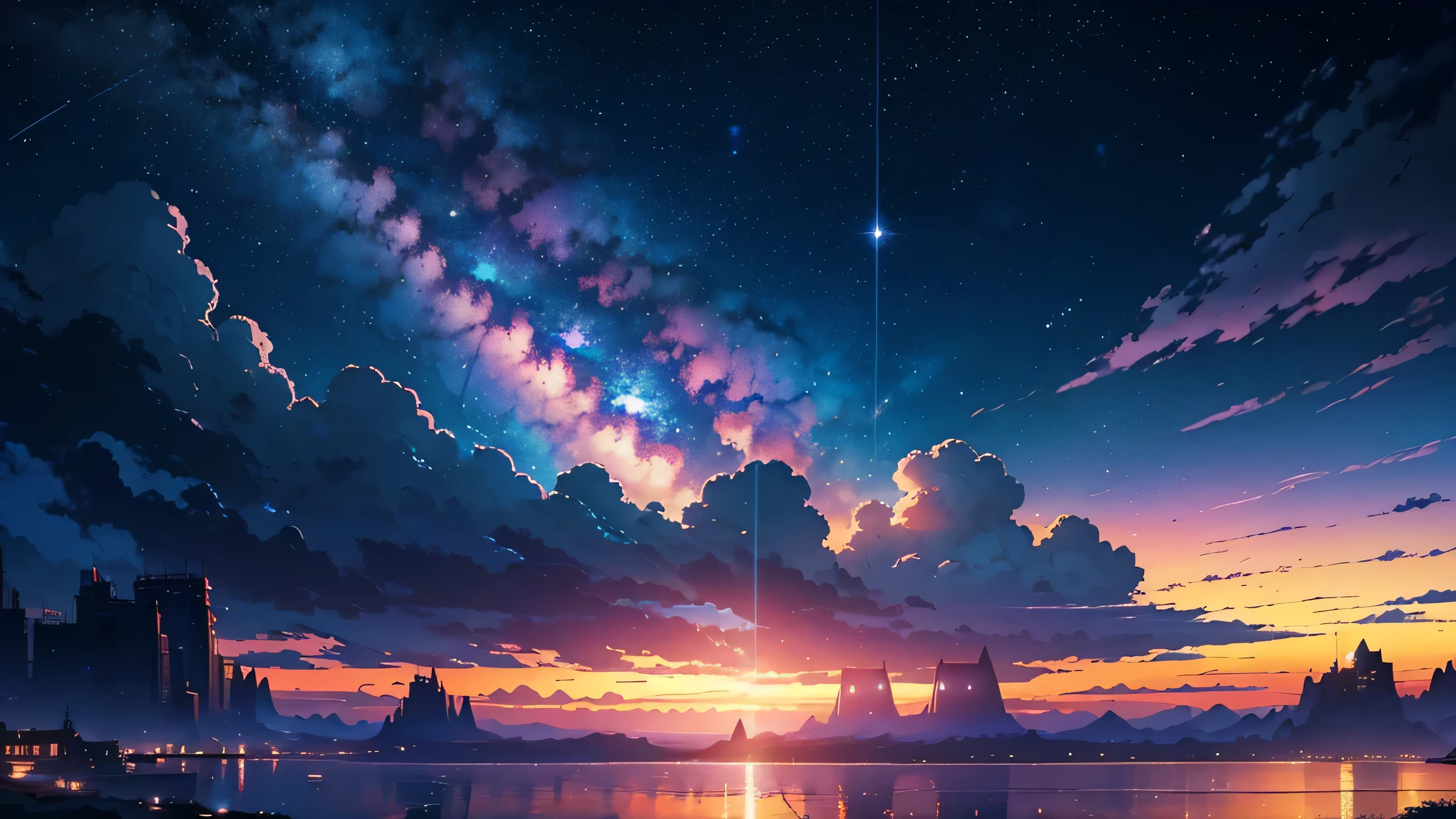 anime - style scene of a beautiful sky with a star and a planet, cosmic skies. by makoto shinkai, anime art wallpaper 4k, anime art wallpaper 4 k, anime art wallpaper 8 k, anime wallpaper 4k, anime wallpaper 4 k, 4k anime wallpaper, anime sky, amazing wallpaper, anime background, heaven planet in background, anime background art, beautiful cinematic background, 8k, best quality, best detailed, Intricate detail, hyper detailed, masterpiece, blue