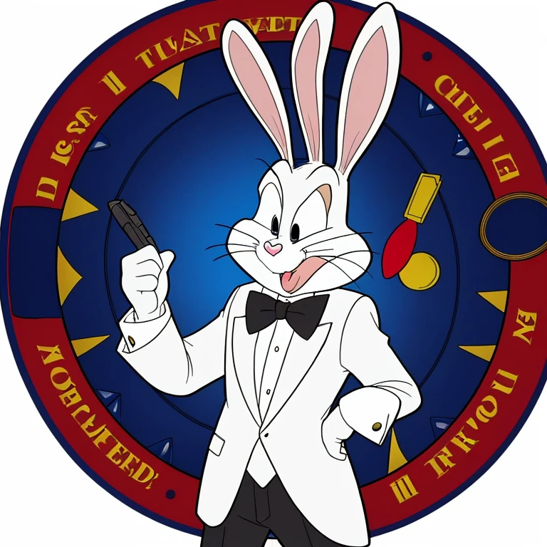 (Bugs Bunny is a James Bond themed secret agent in a Hi Class tuxedo with many spy gadgets), he is at a high stakes Roulette table, comedy, slapstick comedy