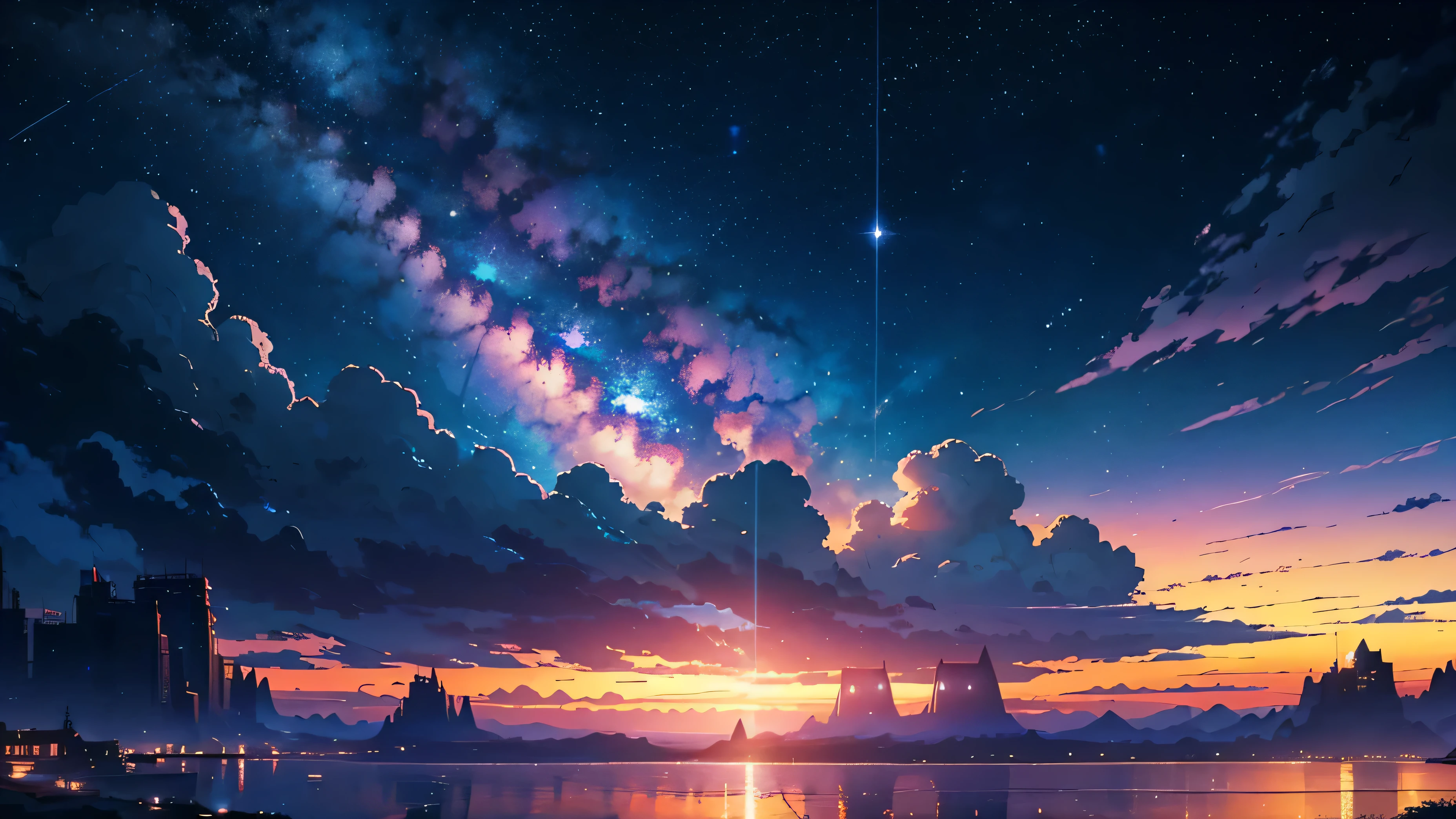 anime - style scene of a beautiful sky with a star and a planet, cosmic skies. by makoto shinkai, anime art wallpaper 4k, anime art wallpaper 4 k, anime art wallpaper 8 k, anime wallpaper 4k, anime wallpaper 4 k, 4k anime wallpaper, anime sky, amazing wallpaper, anime background, heaven planet in background, anime background art, beautiful cinematic background, 8k, best quality, best detailed, Intricate detail, hyper detailed, masterpiece, blue