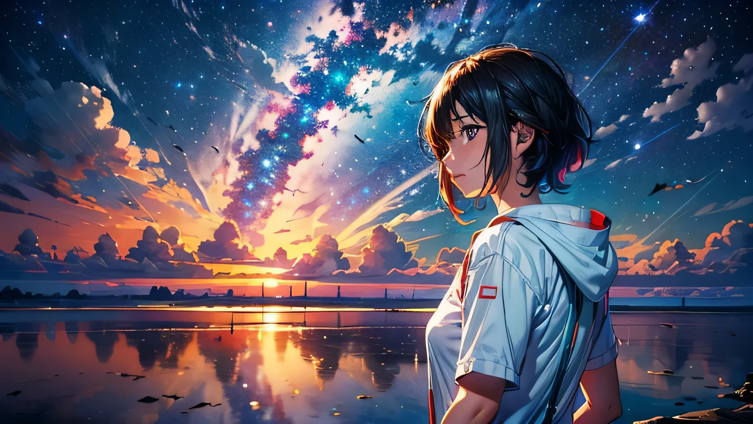 anime wallpapers of a girl looking at a view of the sky and stars, cosmic skies. by makoto shinkai, anime art wallpaper 4 k, anime art wallpaper 4k, anime art wallpaper 8 k, anime sky, amazing wallpaper, anime wallpaper 4 k, anime wallpaper 4k, 4k anime wallpaper, makoto shinkai cyril rolando, anime background art