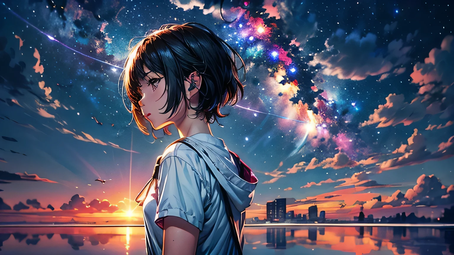 anime wallpapers of a girl looking at a view of the sky and stars, cosmic skies. by makoto shinkai, anime art wallpaper 4 k, anime art wallpaper 4k, anime art wallpaper 8 k, anime sky, amazing wallpaper, anime wallpaper 4 k, anime wallpaper 4k, 4k anime wallpaper, makoto shinkai cyril rolando, anime background art