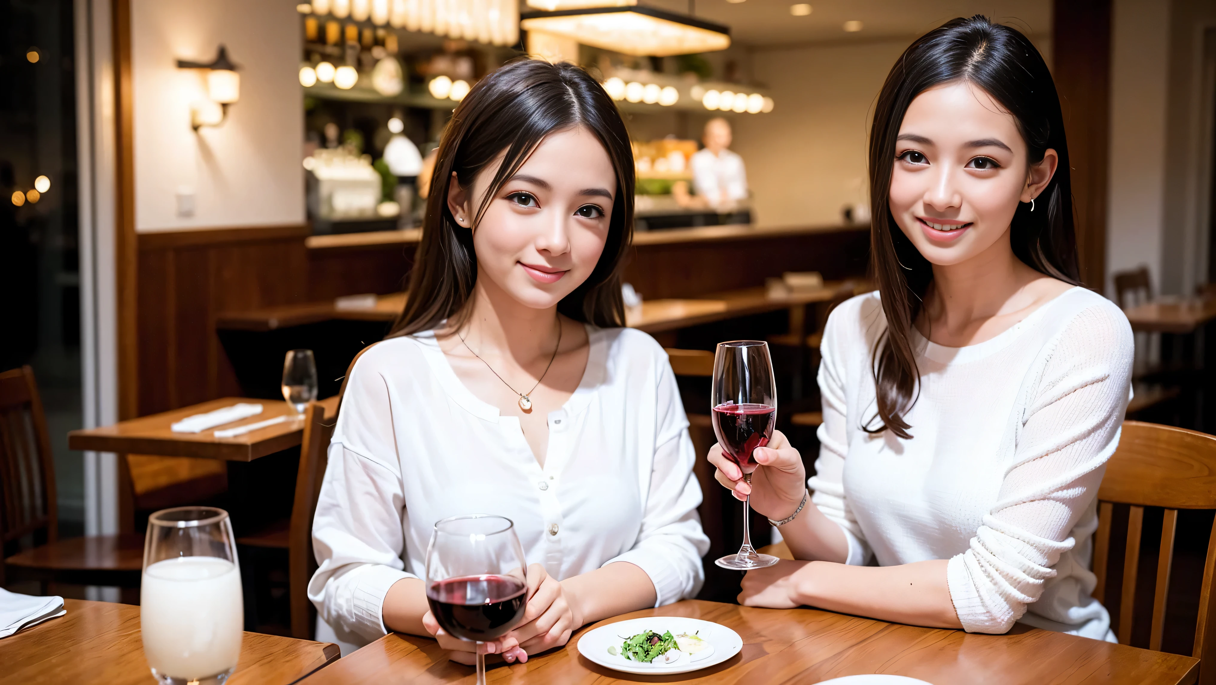 (including 64k, nffsw, highest quality, table top: 1.2), (realistic, photorealistic: 1.37), long sleeve shirt、winter fashion、Columbia、Brazilian、Japanese、Dutch、German、Portuguese、Belgian、Italian、French,Champagne、sparkling wine、 (slimフェイス), (slimボティ), (brown hair), (shortcut), neat beauty、cheeks turn a little red, (35 years old), 38 years old, alone, 窓の外には美しく緻密なnight景が広がります., restaurant, wine glassが座っている, nightに, in a prominent place (from the Upper body) nova frog style, actress, model, Upper body, White wine, slim, wine glass, Super Clean night View, wine glass Put in the Middle, Happy smile, (smile: 1.15), beautiful and detailed eyes, Upper body, bust japan up, night, short, short, actress, model, Upper body, White wine, slim, wine glass, Super Clean night View, wine glass Put in the Middle, Happy smile,