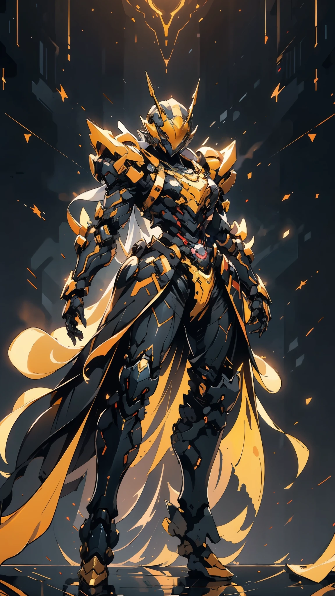 A woman adorned in fantasy-style full-body armor, a crown-concept fully enclosed helmet that unveils only her eyes, a composite layered chest plate, fully encompassing shoulder and hand guards, a lightweight waist armor, form-fitting shin guards, the overall design is heavy-duty yet flexible, ((the armor gleams with a golden glow, complemented by red and blue accents)), exhibiting a noble aura, she floats above a fantasy-surreal high-tech city, this character embodies a finely crafted fantasy-surreal style armored hero in anime style, exquisite and mature manga art style, (Queen bee mixed with Spider concept Armor, plasma, blood), ((Element, energy, elegant, goddess, femminine:1.5)), metallic, high definition, best quality, highres, ultra-detailed, ultra-fine painting, extremely delicate, professional, anatomically correct, symmetrical face, extremely detailed eyes and face, high quality eyes, creativity, RAW photo, UHD, 32k, Natural light, cinematic lighting, masterpiece-anatomy-perfect, masterpiece:1.5