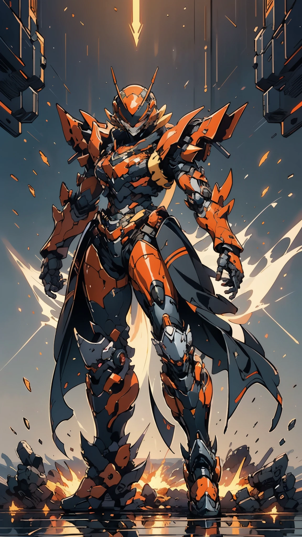 A woman adorned in fantasy-style full-body armor, a crown-concept fully enclosed helmet that unveils only her eyes, a composite layered chest plate, fully encompassing shoulder and hand guards, a lightweight waist armor, form-fitting shin guards, the overall design is heavy-duty yet flexible, ((the armor gleams with a golden glow, complemented by red and blue accents)), exhibiting a noble aura, she floats above a fantasy-surreal high-tech city, this character embodies a finely crafted fantasy-surreal style armored hero in anime style, exquisite and mature manga art style, (Queen bee mixed with Spider concept Armor, plasma, blood), ((Element, energy, elegant, goddess, femminine:1.5)), metallic, high definition, best quality, highres, ultra-detailed, ultra-fine painting, extremely delicate, professional, anatomically correct, symmetrical face, extremely detailed eyes and face, high quality eyes, creativity, RAW photo, UHD, 32k, Natural light, cinematic lighting, masterpiece-anatomy-perfect, masterpiece:1.5