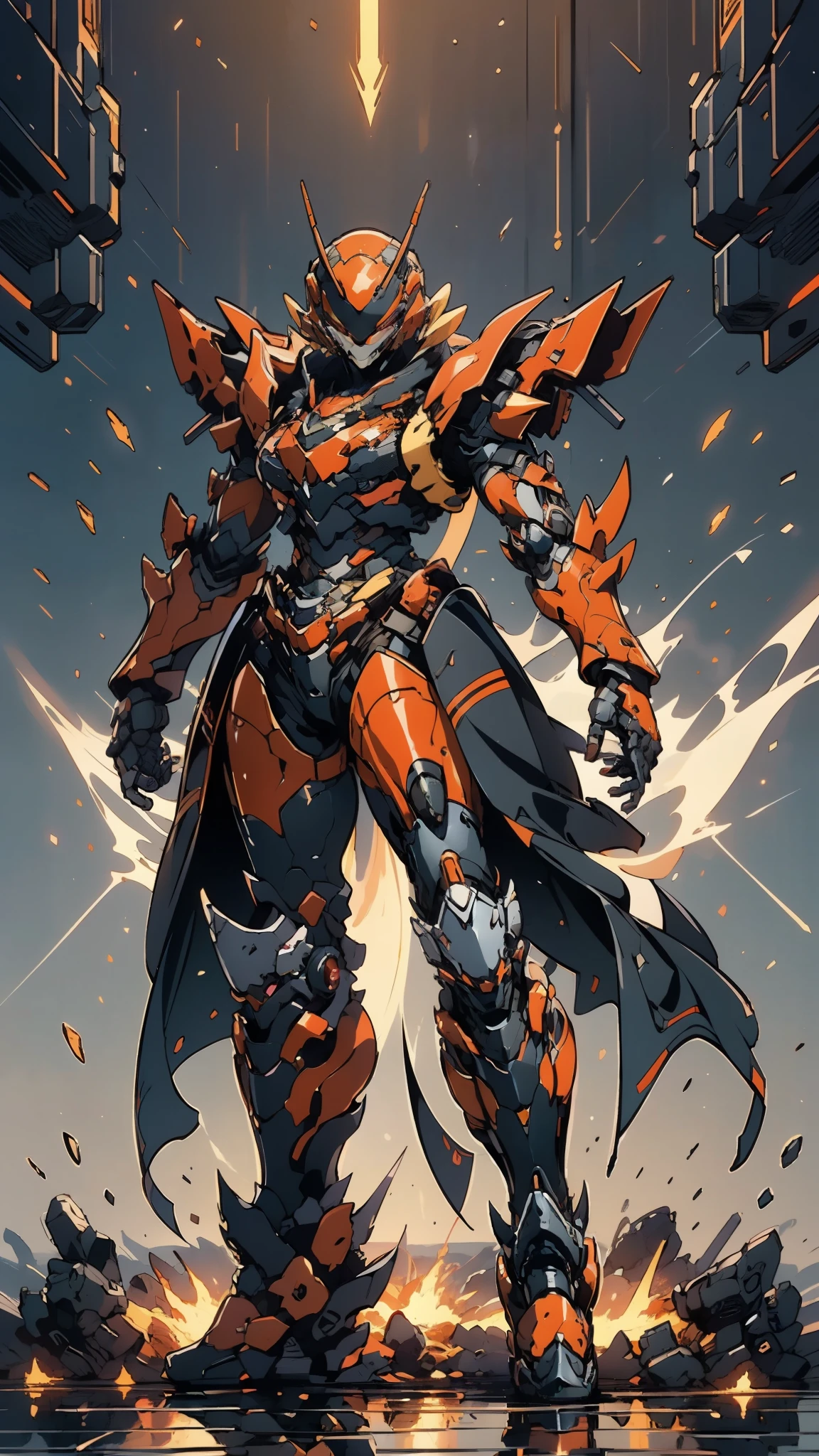 A woman adorned in fantasy-style full-body armor, a crown-concept fully enclosed helmet that unveils only her eyes, a composite layered chest plate, fully encompassing shoulder and hand guards, a lightweight waist armor, form-fitting shin guards, the overall design is heavy-duty yet flexible, ((the armor gleams with a golden glow, complemented by red and blue accents)), exhibiting a noble aura, she floats above a fantasy-surreal high-tech city, this character embodies a finely crafted fantasy-surreal style armored hero in anime style, exquisite and mature manga art style, (Queen bee mixed with Spider concept Armor, plasma, blood), ((Element, energy, elegant, goddess, femminine:1.5)), metallic, high definition, best quality, highres, ultra-detailed, ultra-fine painting, extremely delicate, professional, anatomically correct, symmetrical face, extremely detailed eyes and face, high quality eyes, creativity, RAW photo, UHD, 32k, Natural light, cinematic lighting, masterpiece-anatomy-perfect, masterpiece:1.5