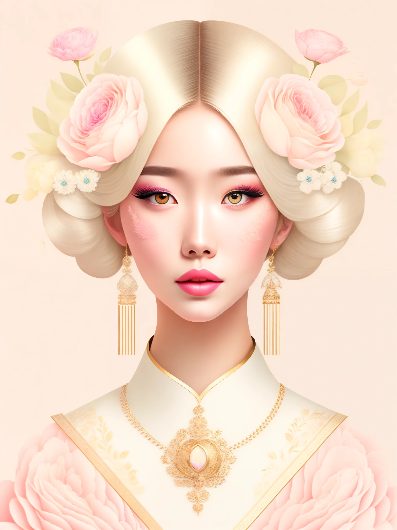 (masterpiece, best quality:1.2),vector art:1.37. (1 girl, alone,beautiful).(Exquisite facial features,eyelash,blush,long hair,Exquisite makeup),Crown,corolla,Hanfu,tassel,Butterfly,peony,symmetry,White background,