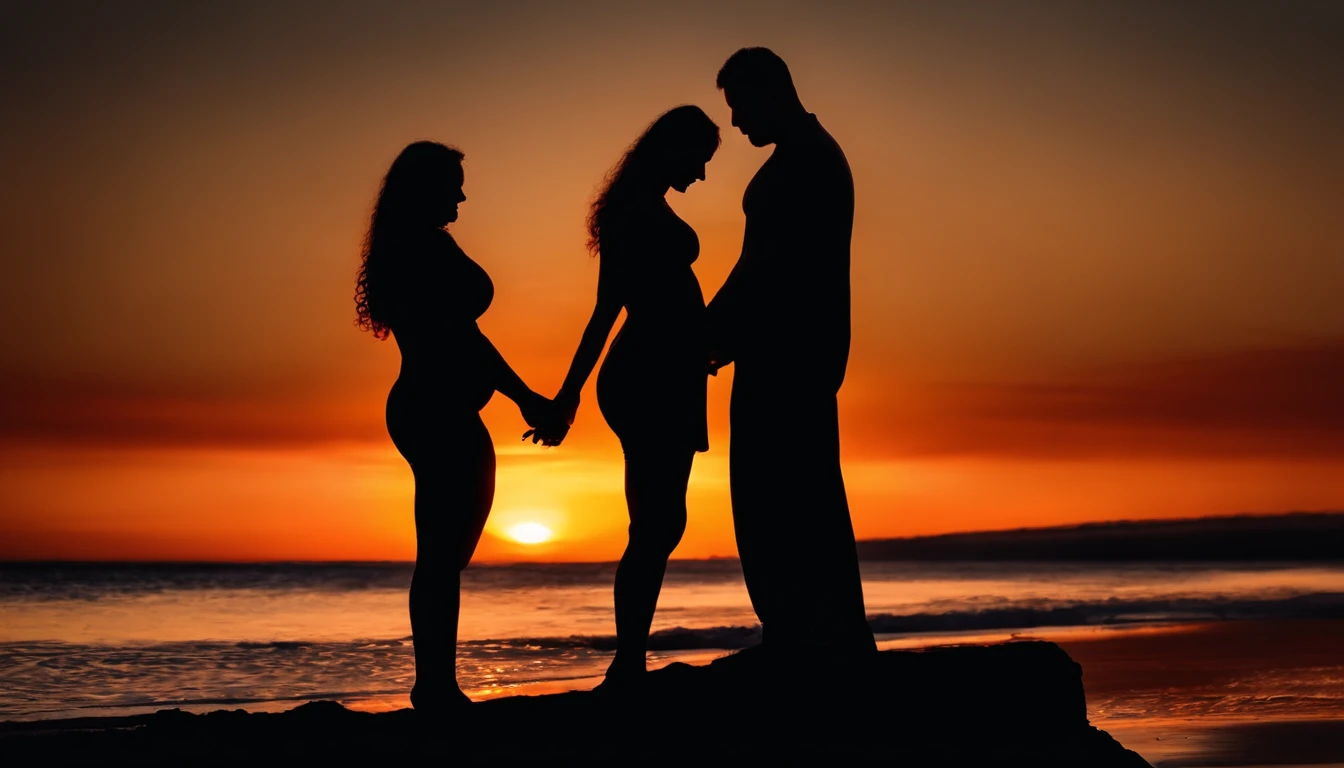 Black Silhouette of romantic couple making love on the beach, naked man and BBW fucking, (thin guy and fat woman having sex), curvy, perfect profile, sexy, doggy style, shooting stars, Glow effects,Heart-shaped sparkles, night sunset,romance,super-fine,16K resolution,high qulity,movie lighting,High picture detail,dynamic viewing angle,Epic shooting,oc rendered, deep love, shimmering, beautiful masterpiece, UHD, bioluminescence, iridescent, steamy, misty, flowing, wet, creamy, banging, waves splashing, hot