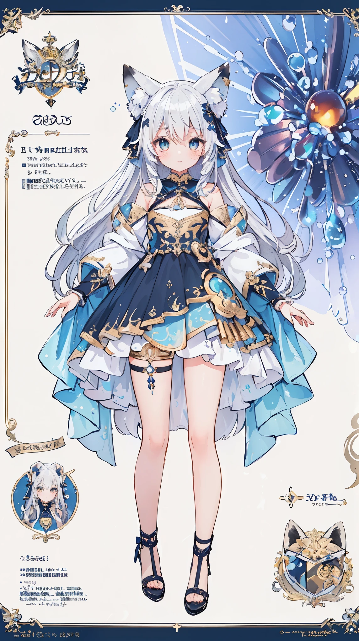 (masterpiece, best quality:1.2), (highly detailed, intricate and meticulous, imaginative:1.2), illustration, (concept art, abstract:1.3), desktop wallpaper, original, oc, (1girl, silver hair, amber eyes, emotional:1.1), (medium size fluffy fox ears:1.2), (valkyrie!:1.3), disheveled (chest-length hair:1.1), full body view, (surrounded by colorful splashes and dots, colourful bubbles:1.1), (shiny:1.1),