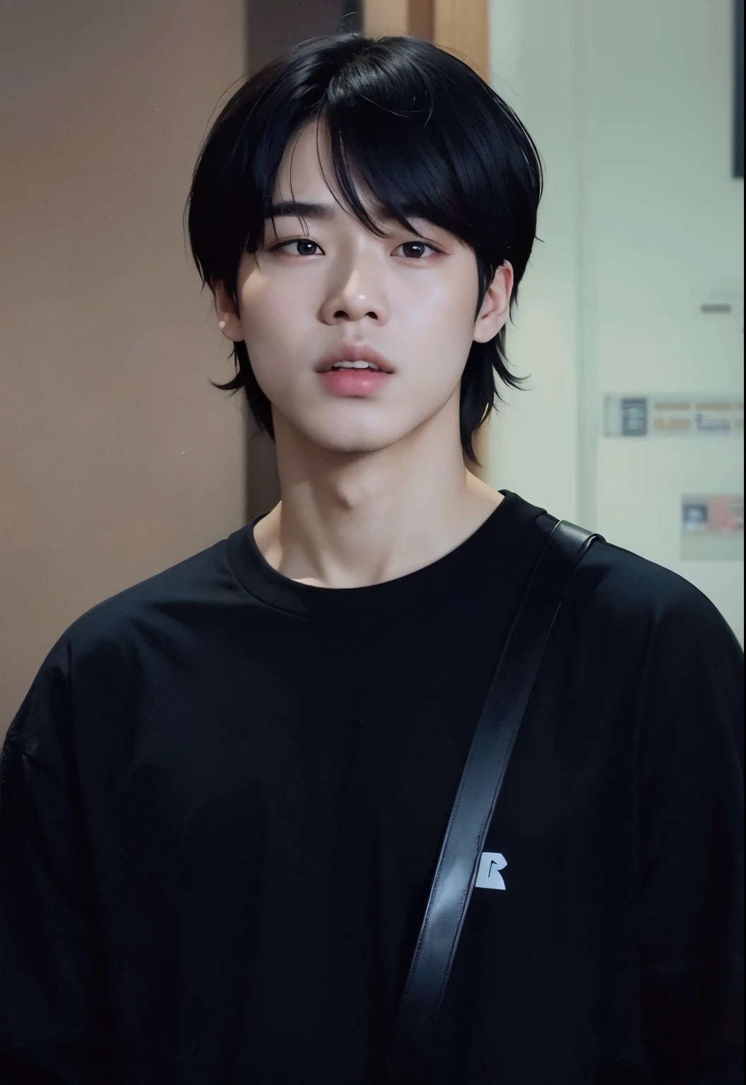Araffated Asian man with black hair and black shirt., Jung Jaehyun, Jimin\los labios carnosos, park Jimin, Jimin, accurate Jimin face, kim doyoung, Jimin\his right eyelid is swollen, Jimin\'s grecian nose, yoongi de pelo negro, kim taejin, hyung tae, yanjun chengt, hong junio hyung, jinyoung shin