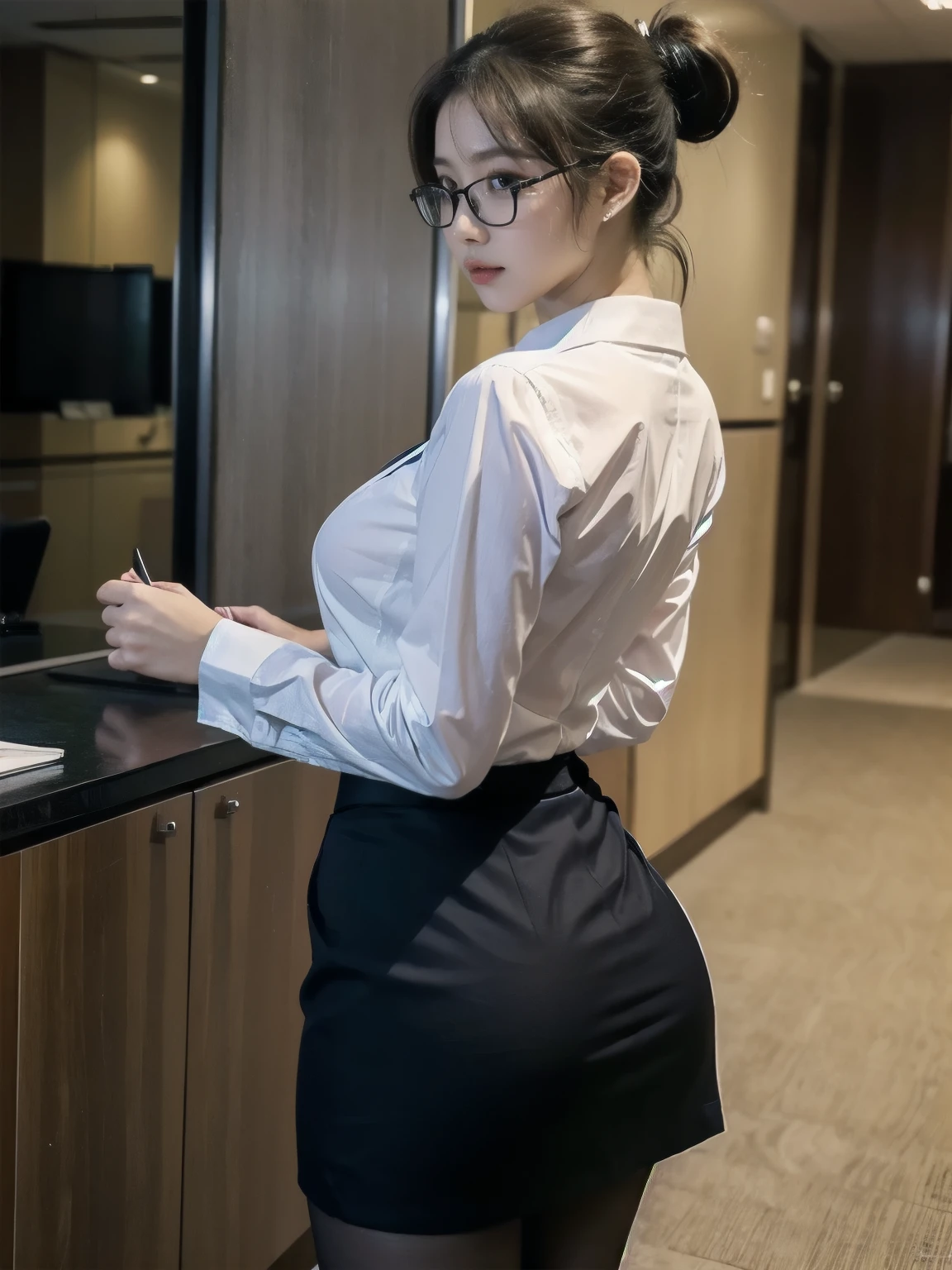 alone,Beauty、beautiful woman、big breasts、big breasts、slim body shape、ponytail、glasses、business suit、 wearing pantyhose,girl wearing a shirt, wearing a suit, big breasts,big breasts、slim body shape,business attire, wear a shirt and skirt, business attire、various positions、butt