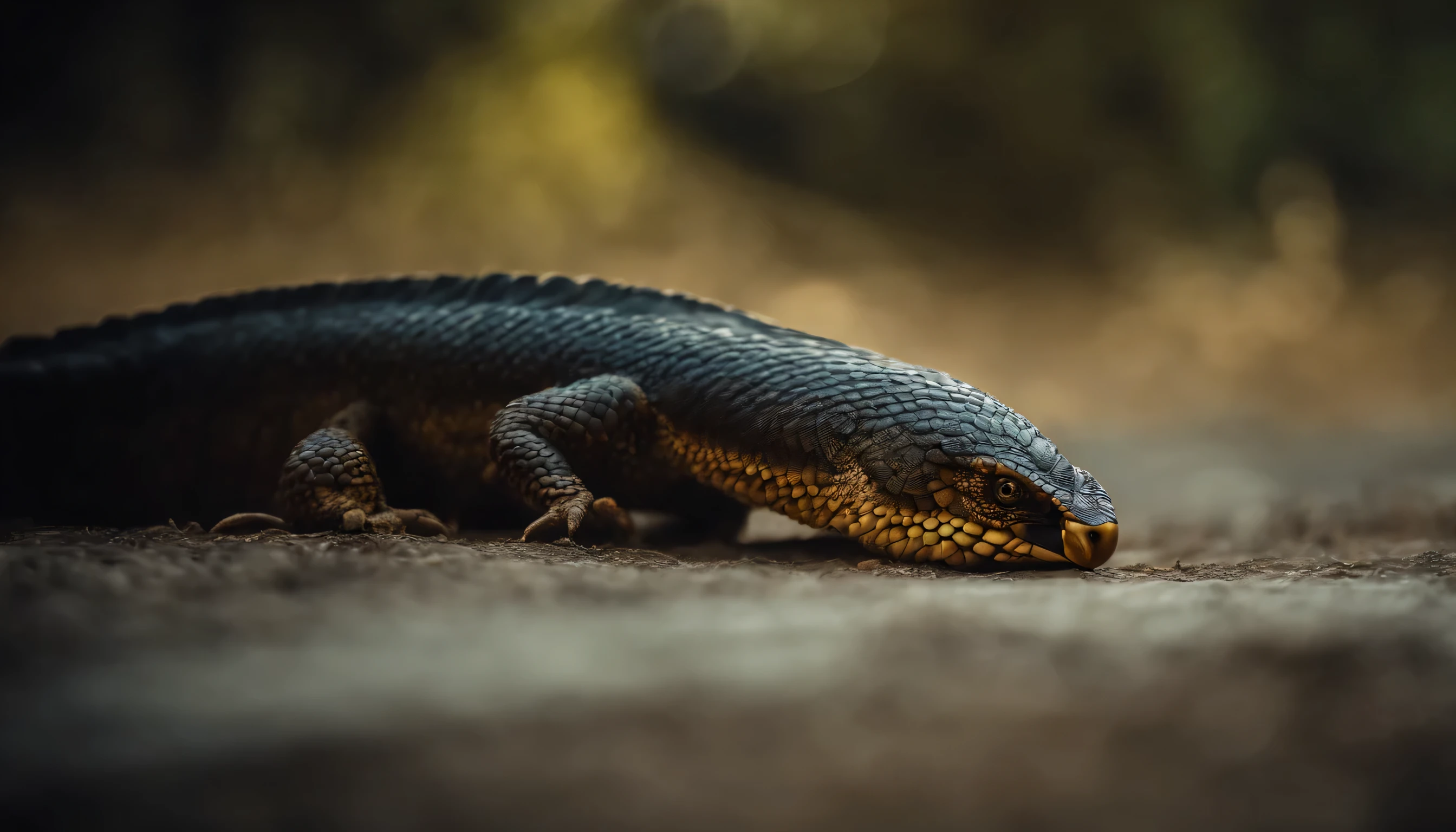 a strange slippery creature with a scaled tail and feathers on its body
