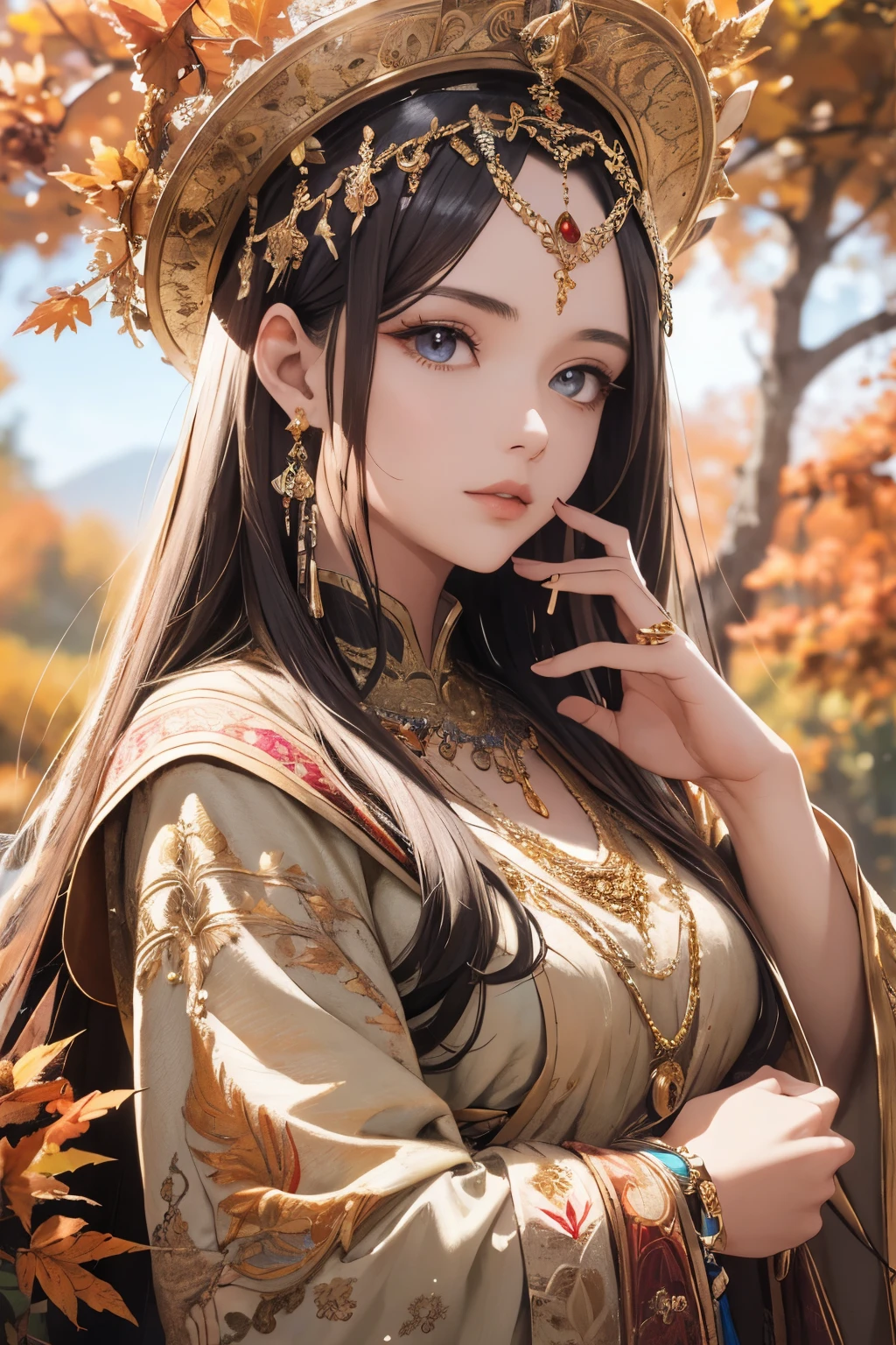 masterpiece, top quality, 2:3 aspect ratio, 5.1 version,
digital art, male guardian deity, September essence,
intricate details, highly detailed features,
serene expression, wisdom, calm, confident,
front-lit, ethereal, captivating,
September beauty, atmospheric, intricately crafted,
deity image, high resolution, vibrant colors,
Autumn leaves, golden hues, soft sunlight,
hands in calming pose, intricate jewelry,
captivating aura, intricately woven robes,
autumnal scenery, soothing, relaxing.
--s2