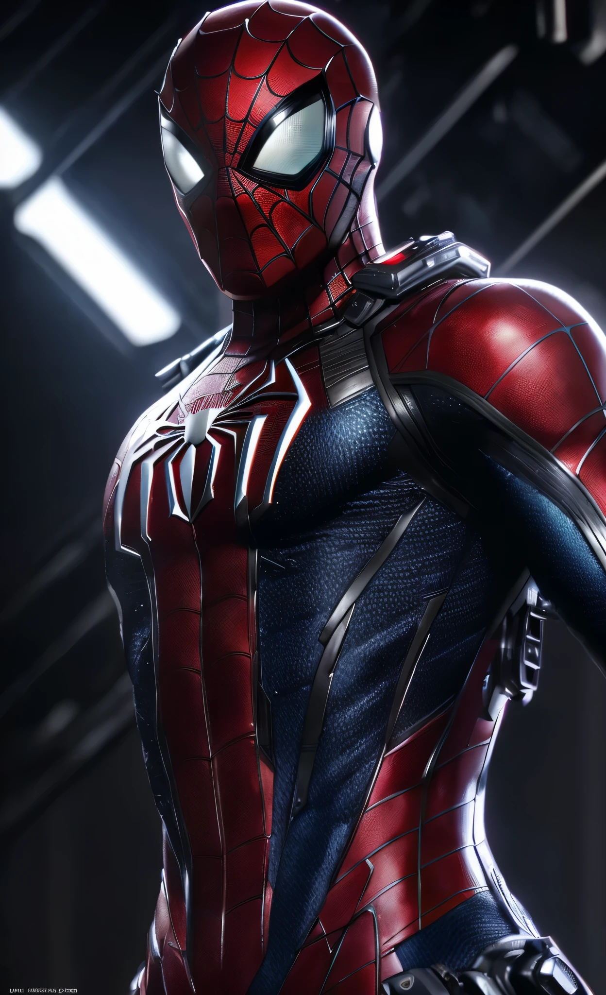 (high quality,8k,hdr,ultra-detailed:1.2),cybernetic [Spiderman],[intricately detailed armor],armor with [armored plates],3D render,ray traced,octane render,subsurface scattering,specular light