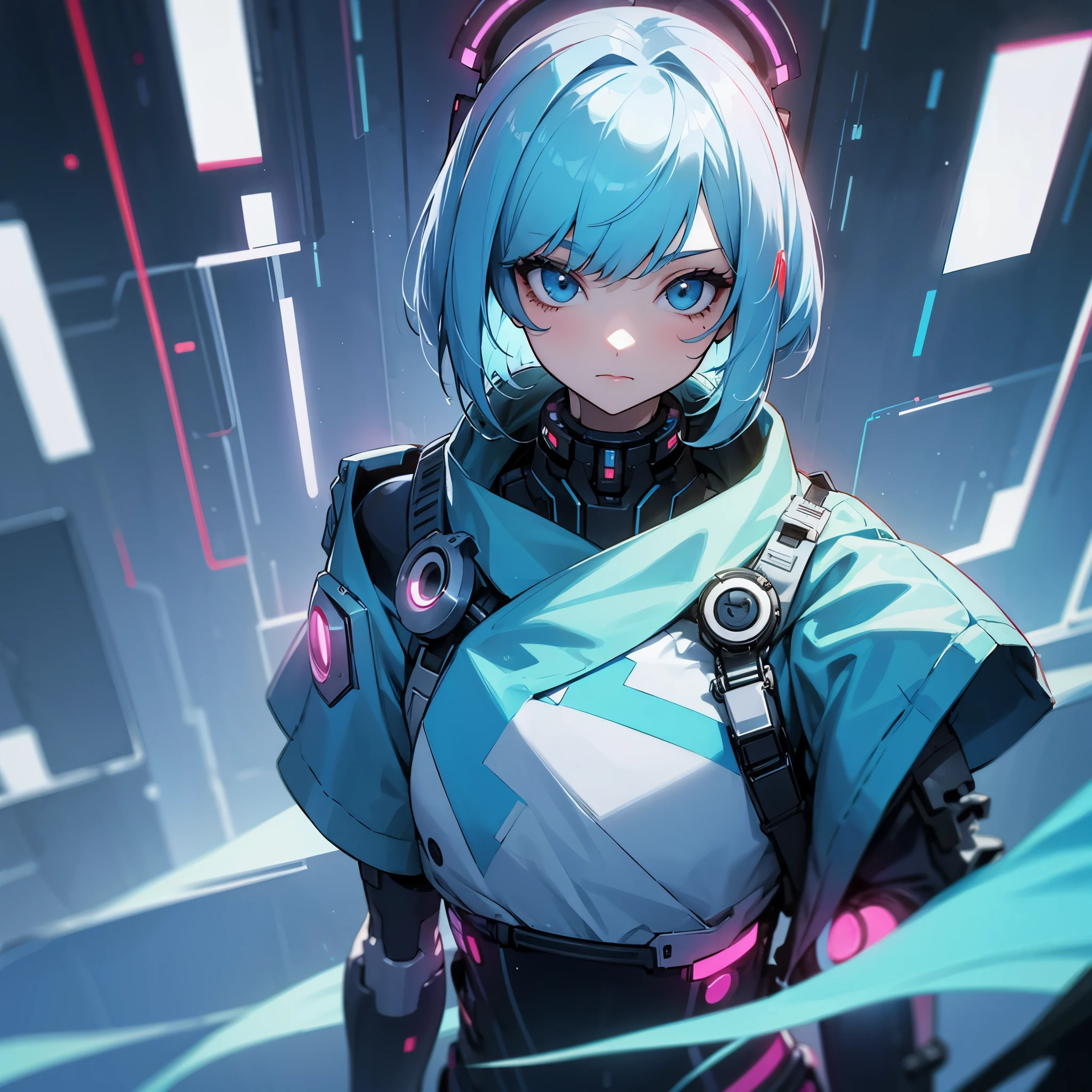 girl,light blue hair,bob,cyber punk