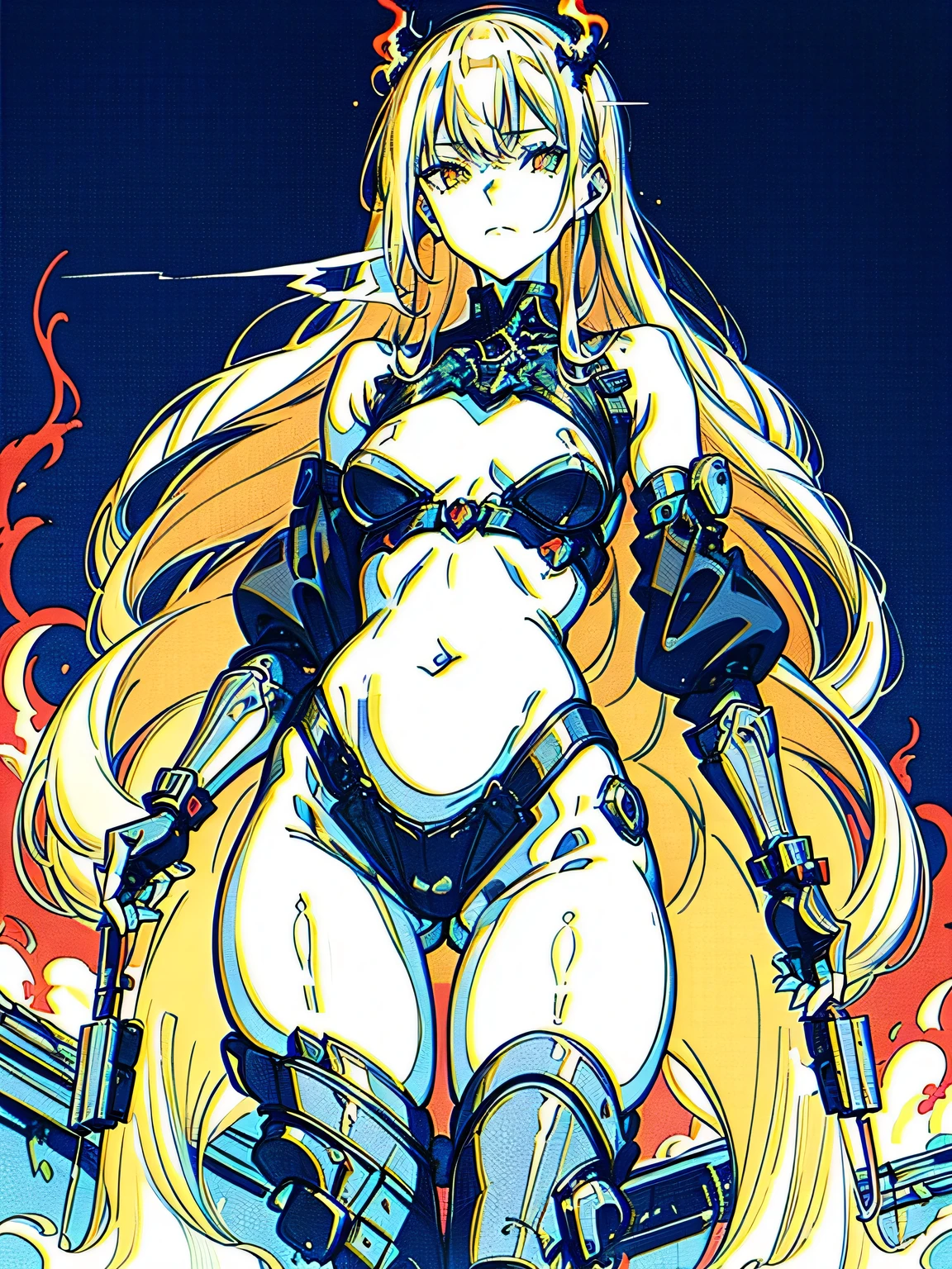 waif, dainty, gentle, perfect face, slender, tiny waist, graceful, long wavy hair, pale skin, intricate clothing, stern, grim, assertive, ((fire, smoke, ablaze, flames)), fantasy, twilight, high quality, masterpiece, extremely detailed eyes, detailed line art, perfect anatomy, best hands, full body photo,