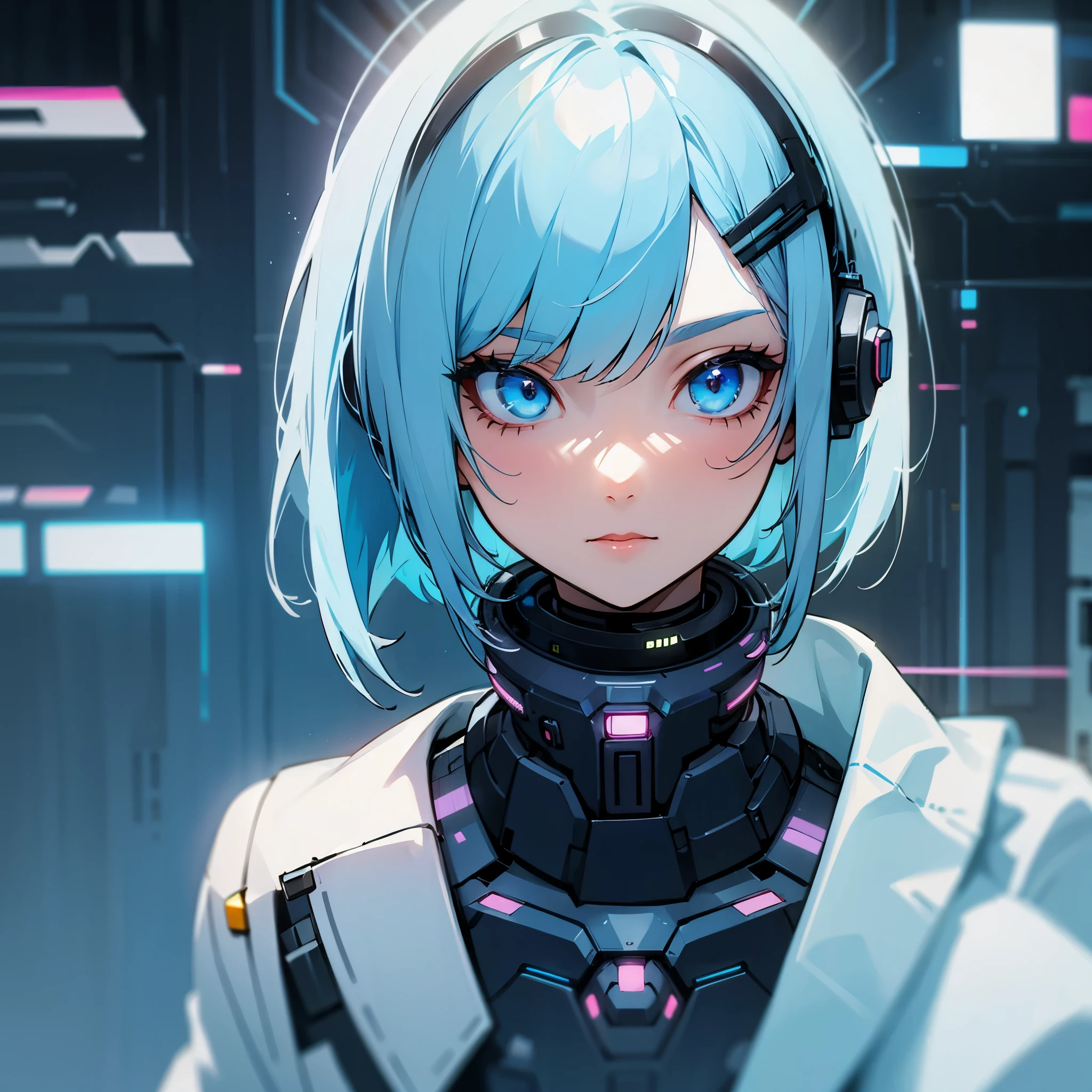 girl,light blue hair,bob,cyber punk