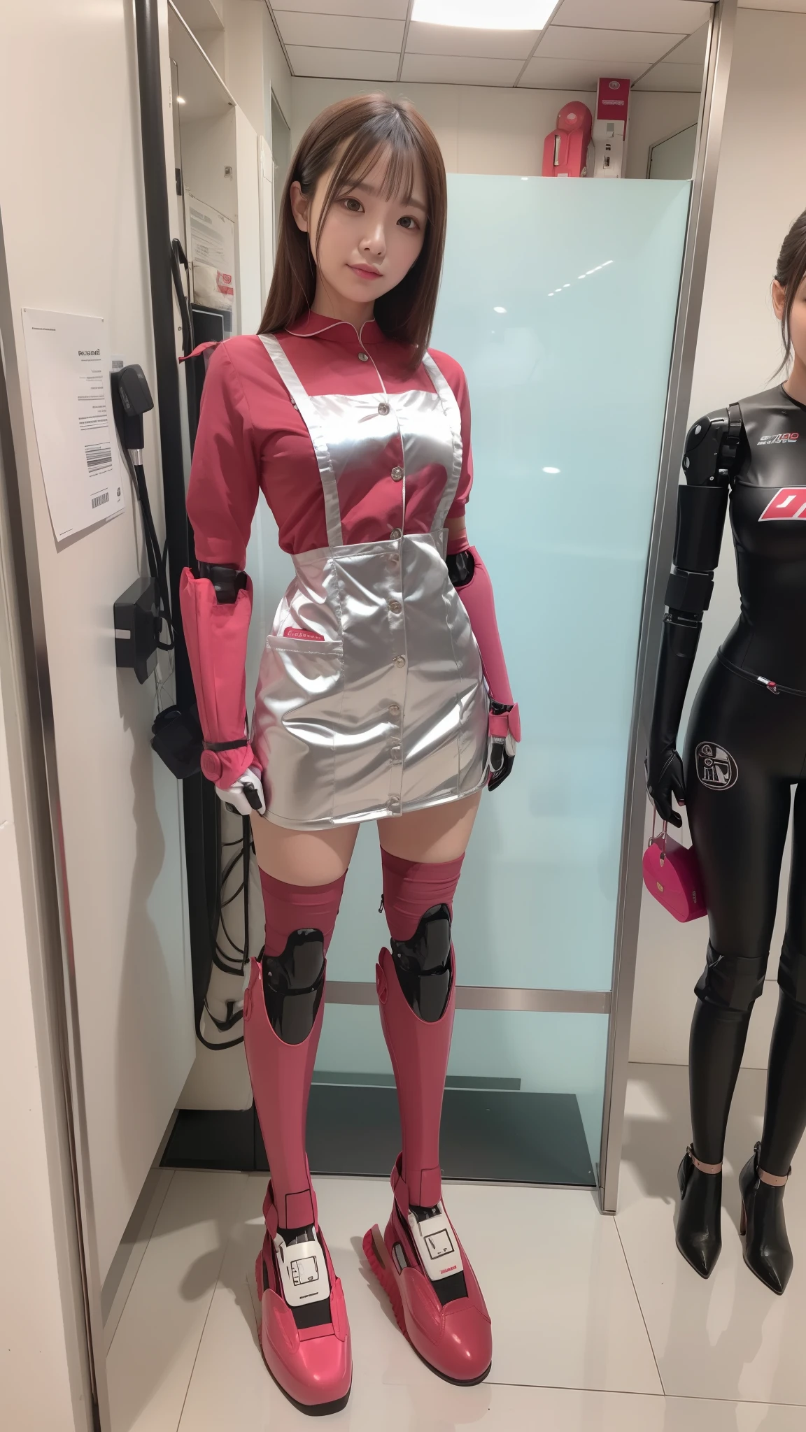 Silver satin nurse uniform, Silver satin nurse costume, robot